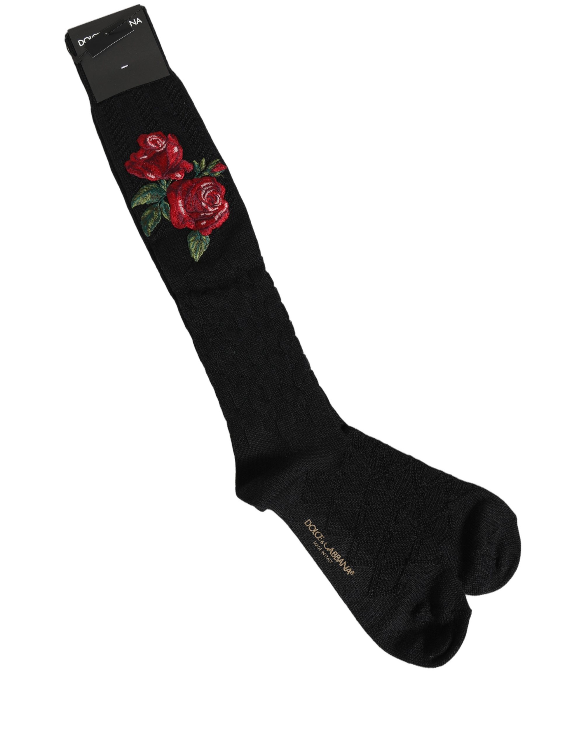 Dolce & Gabbana Black Wool Floral Over The Calf Accessory Socks - Image 3
