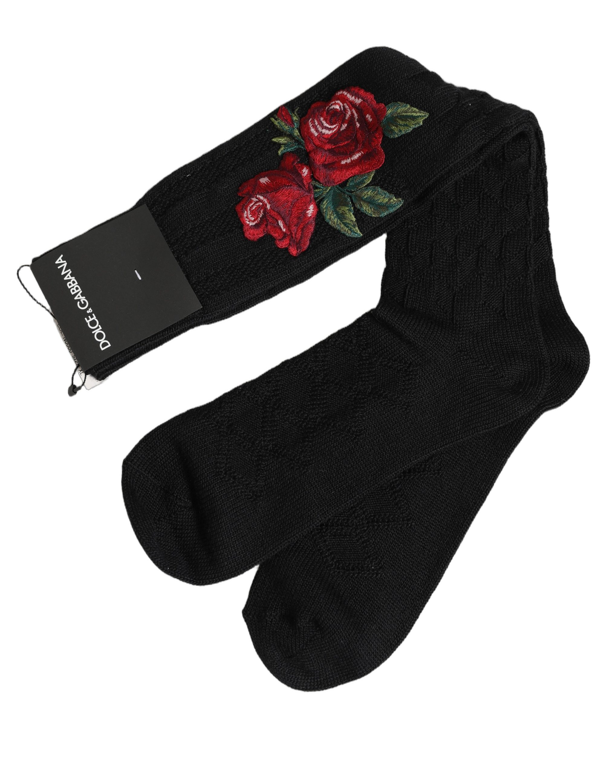 Dolce & Gabbana Black Wool Floral Over The Calf Accessory Socks - Image 6