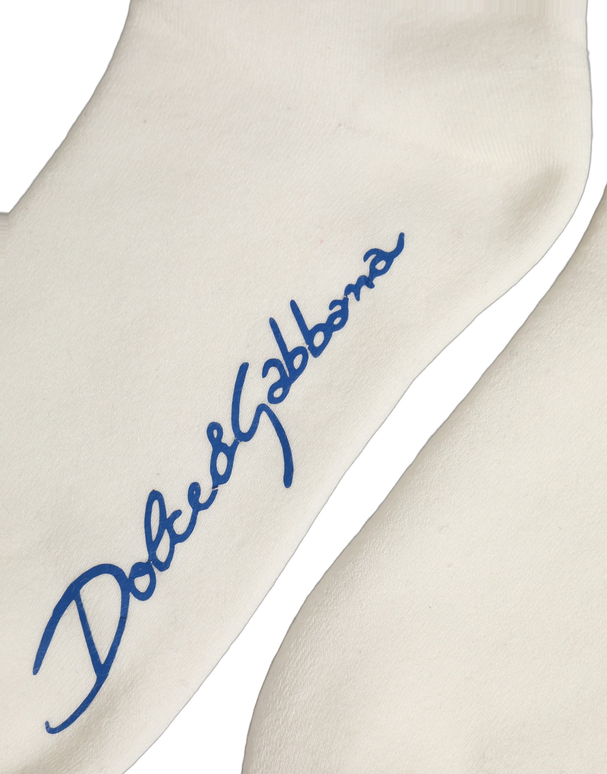 Dolce & Gabbana White Blue Cotton Logo Calf Women Accessory Socks - Image 6