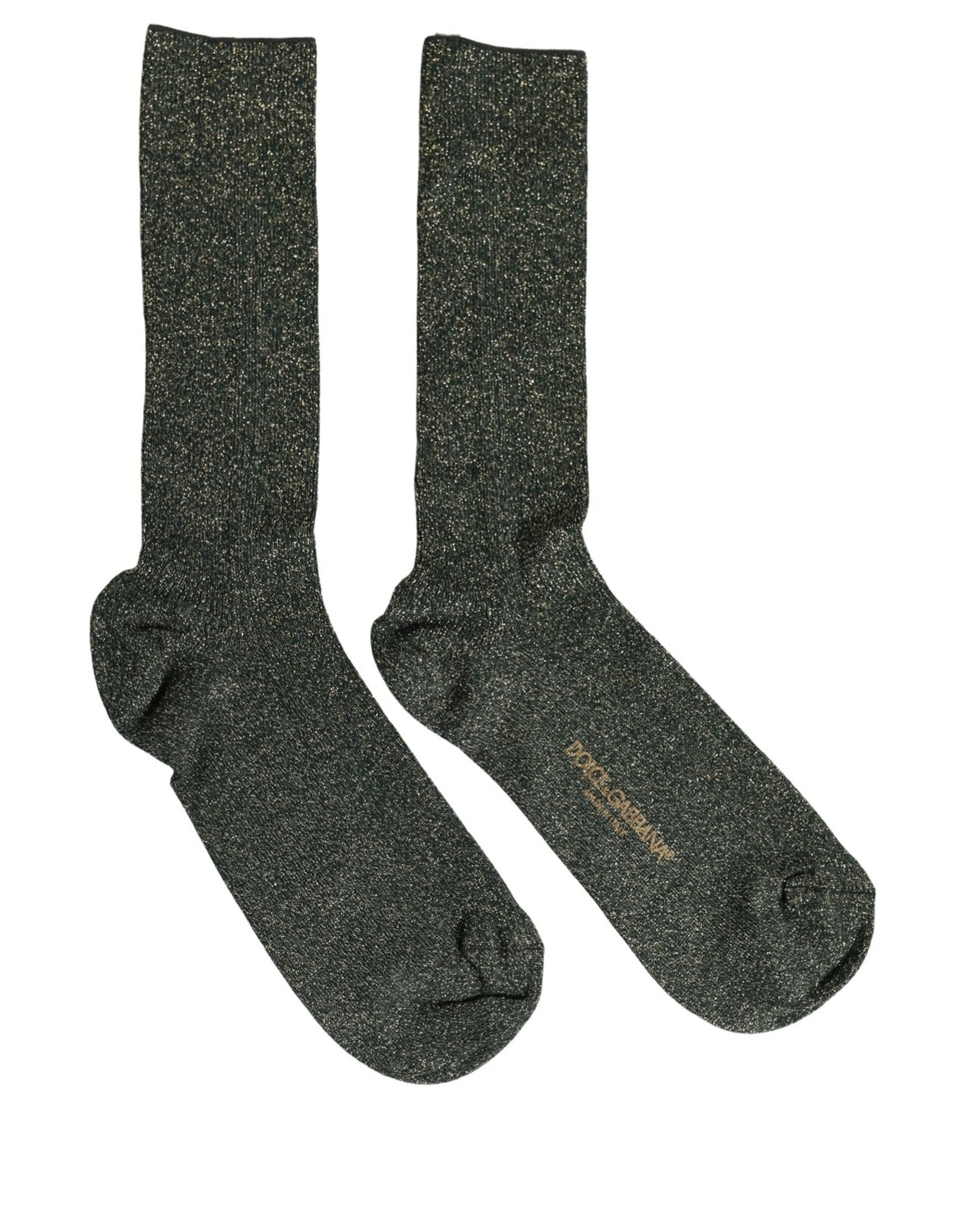 Dolce & Gabbana Dark Green Viscose Logo Mid Calf Accessory Socks - Image 3