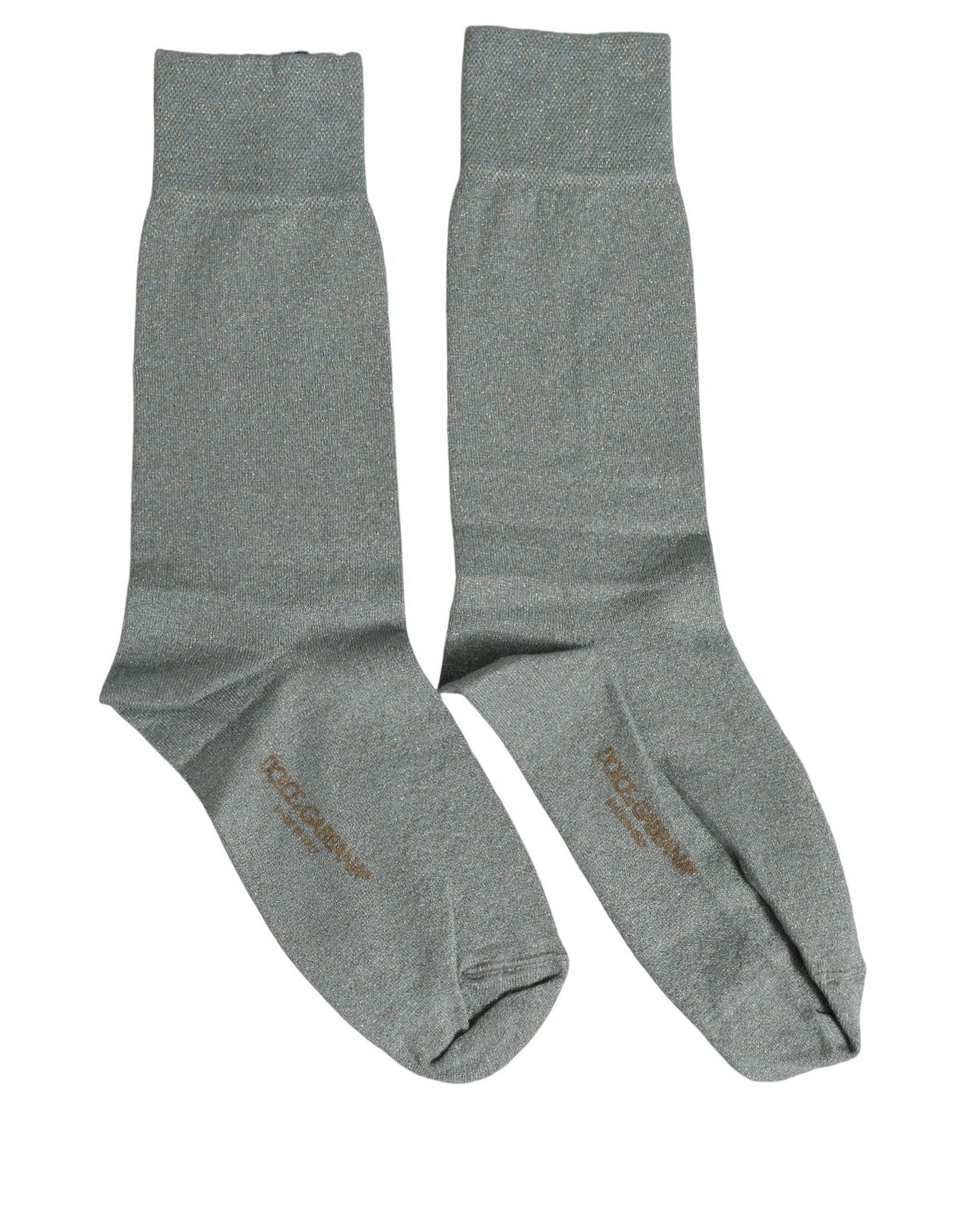 Dolce & Gabbana Gray Viscose Logo Mid Calf Accessory Socks - Image 3