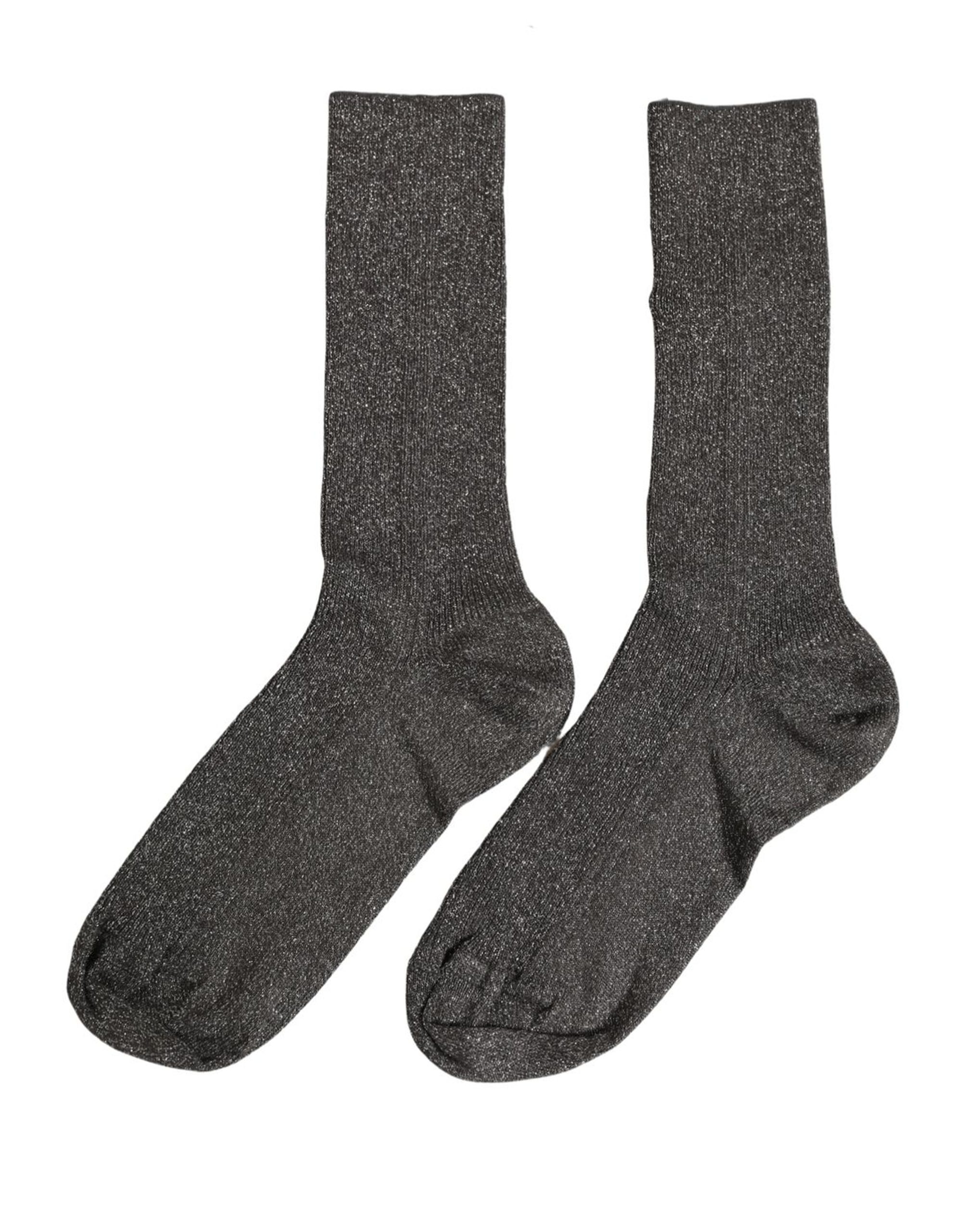 Dolce & Gabbana Dark Gray Viscose Logo Mid Calf Accessory Socks - Image 4