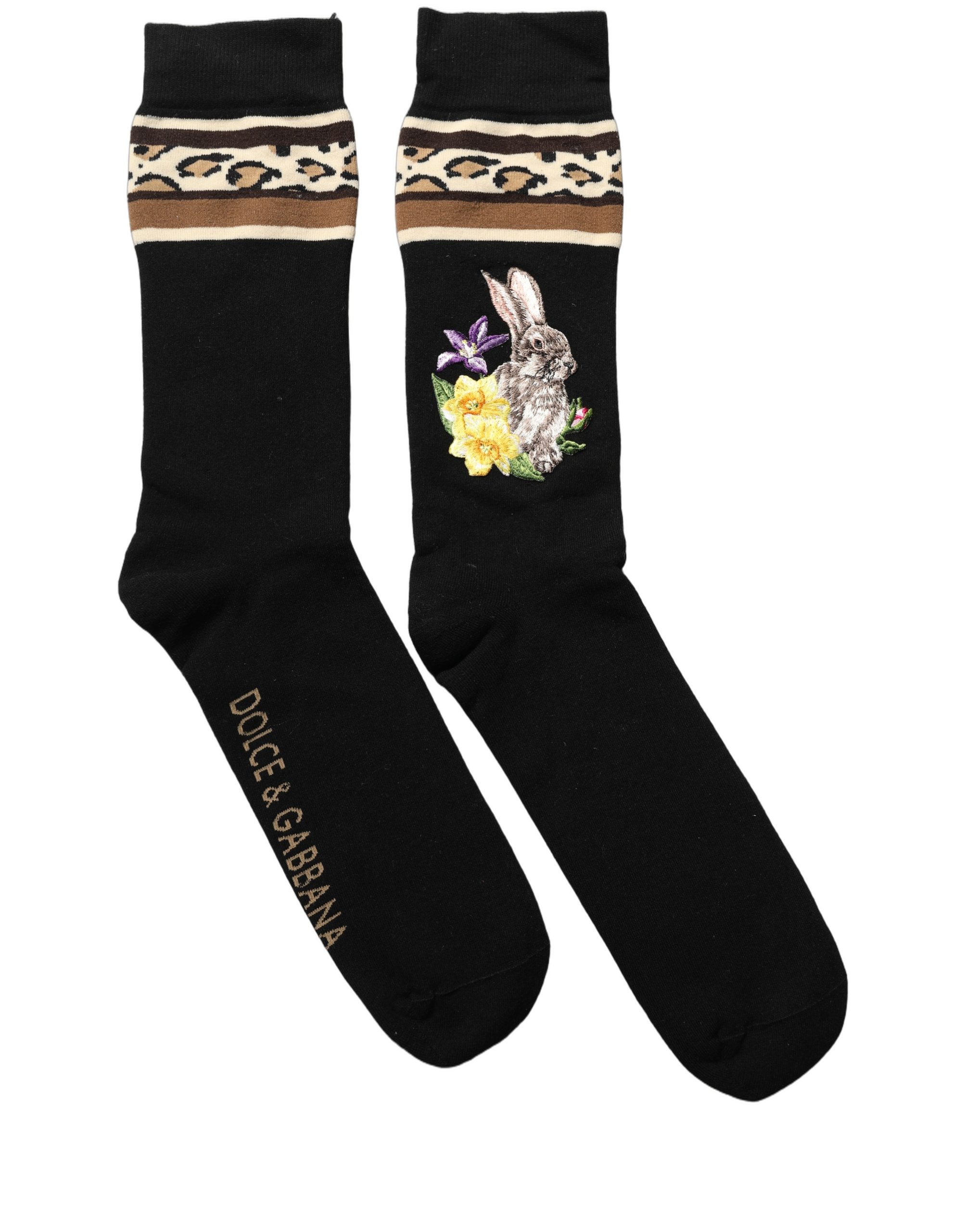 Dolce & Gabbana Black Rabbit Floral Wool Mid Calf Accessory Socks - Image 3