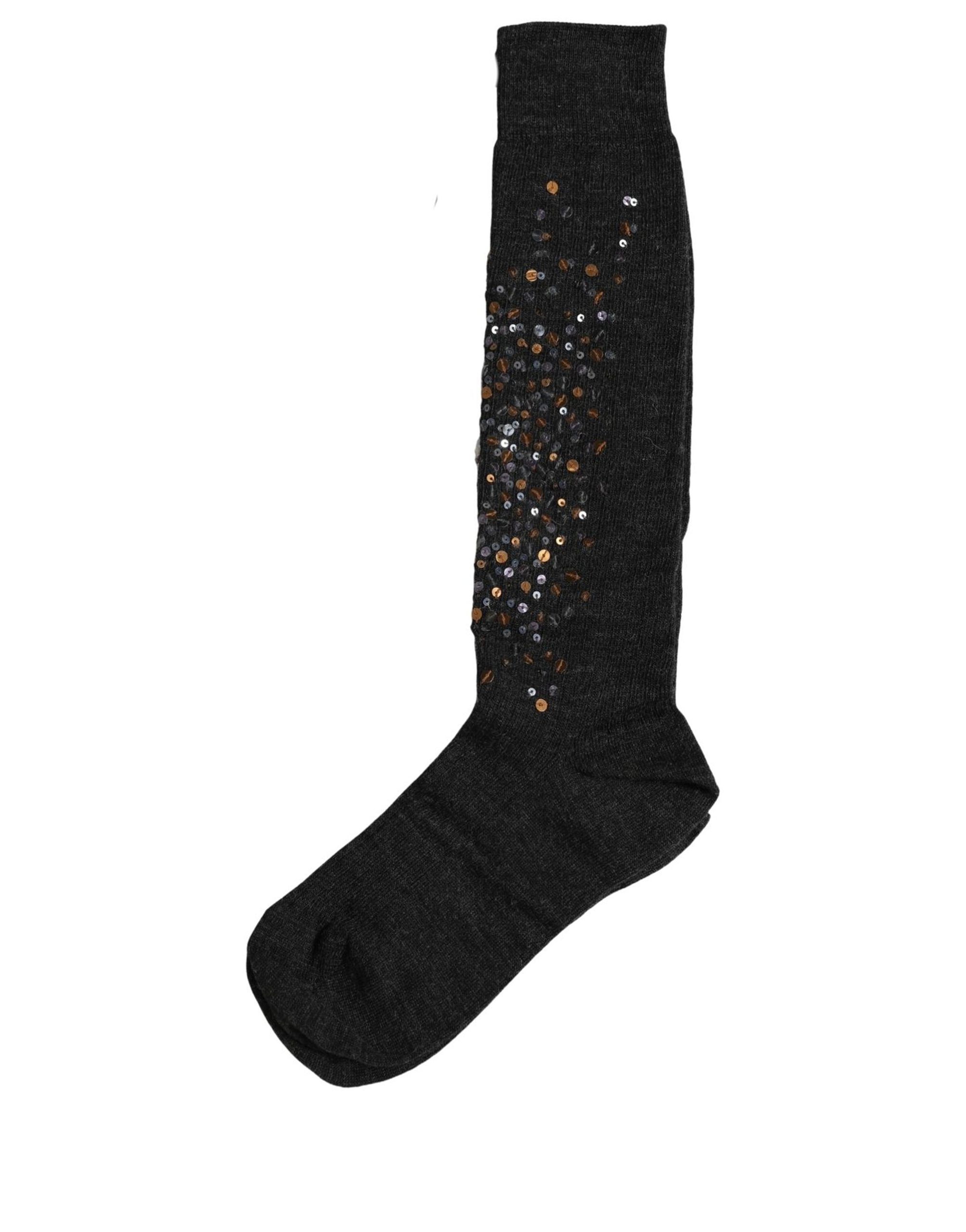 Dolce & Gabbana Dark Gray Sequined Wool Knee High Accessory Socks - Image 2