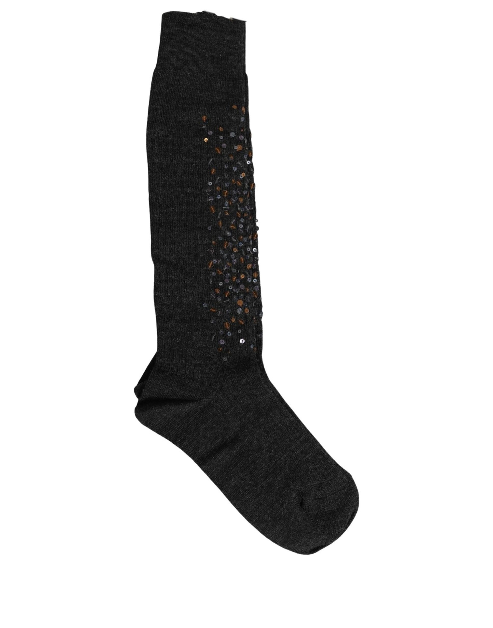 Dolce & Gabbana Dark Gray Sequined Wool Knee High Accessory Socks - Image 3