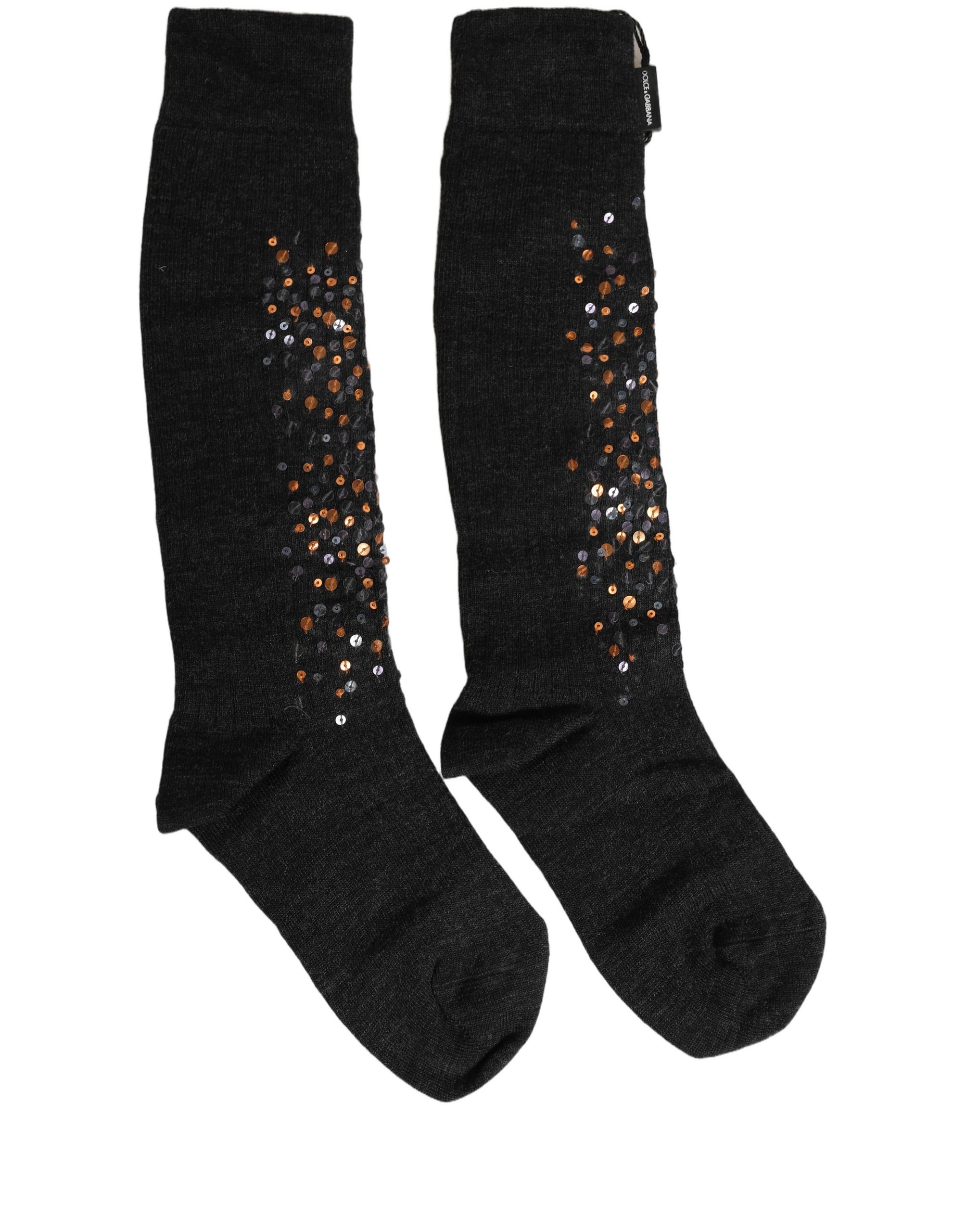 Dolce & Gabbana Dark Gray Sequined Wool Knee High Accessory Socks - Image 2