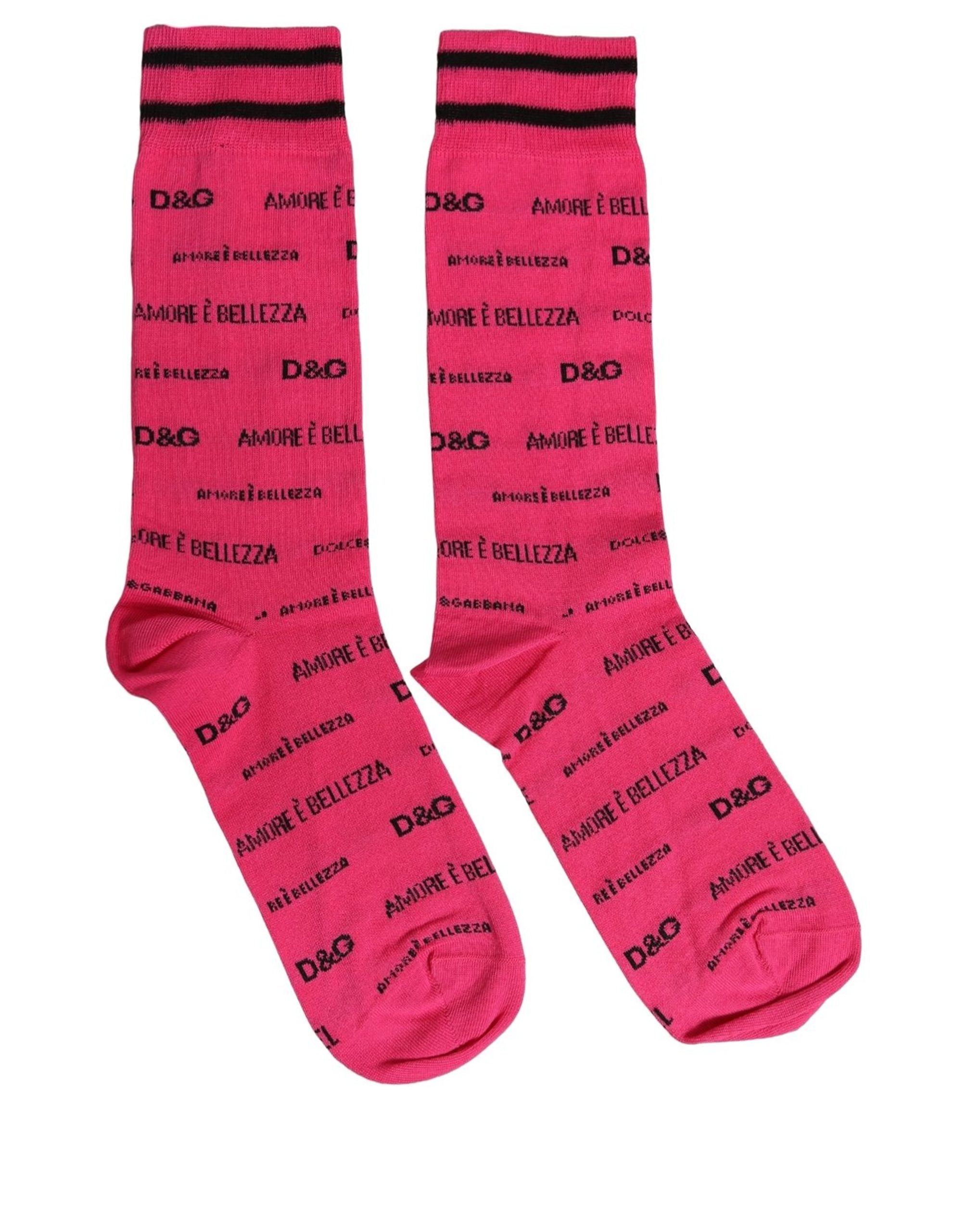 Dolce & Gabbana Pink Cotton Logo Print Mid Calf Accessory Socks - Image 4
