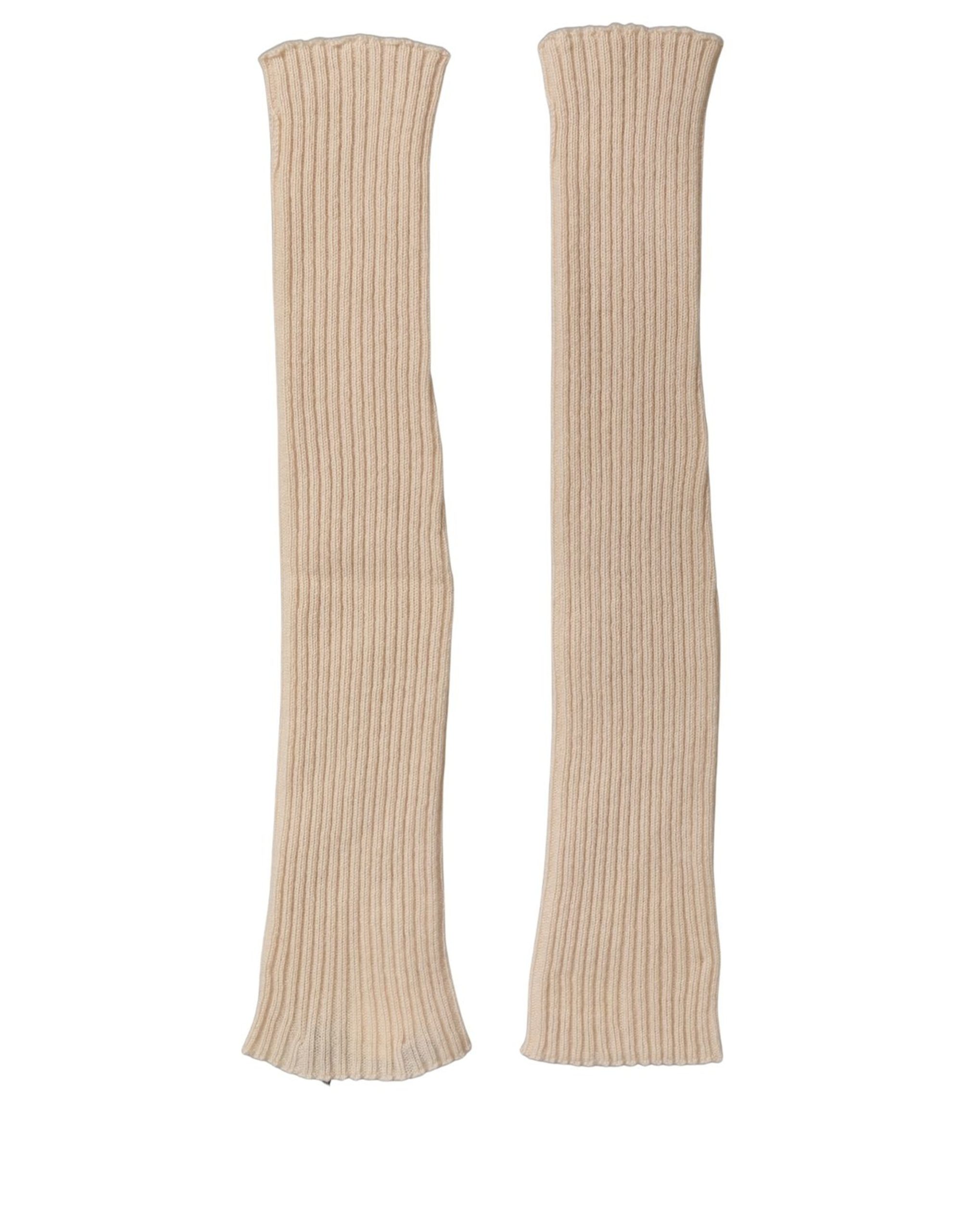 Dolce & Gabbana Camel Brown Cashmere Knit Arm Warmer Gloves - Image 3
