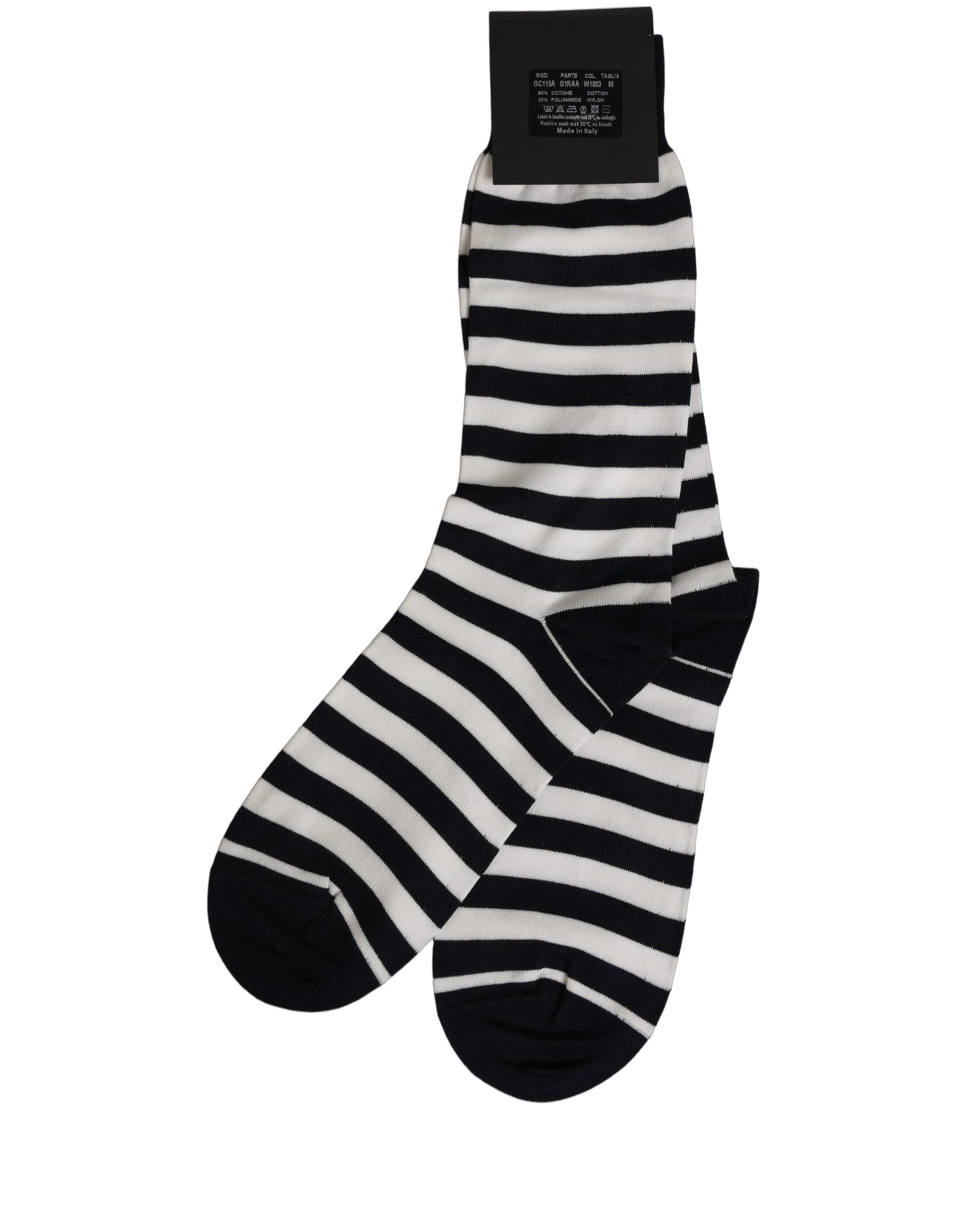 Dolce & Gabbana Black White Stripes Cotton Mid Calf Accessory Socks - Image 4