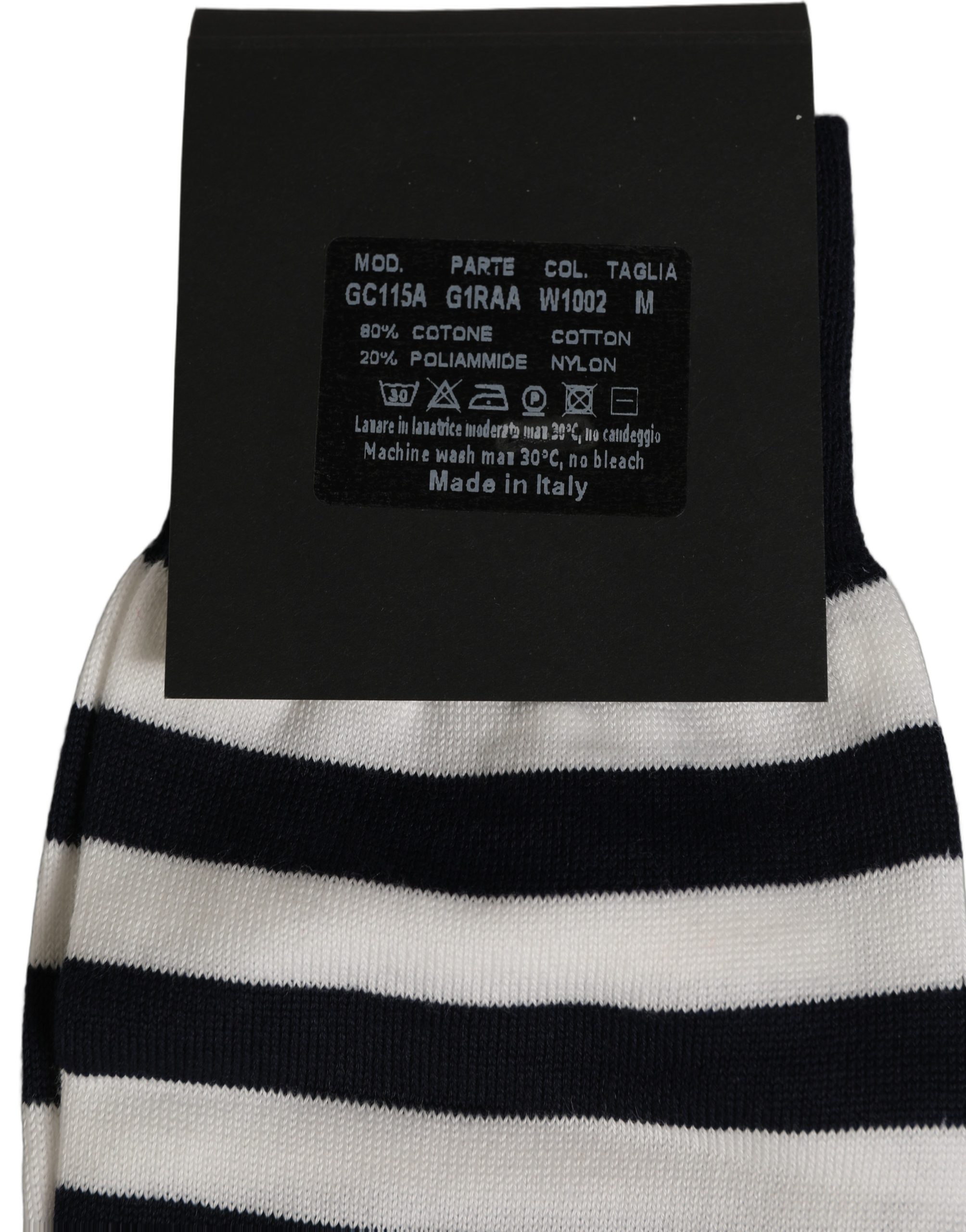 Dolce & Gabbana Black White Stripes Cotton Mid Calf Accessory Socks - Image 5