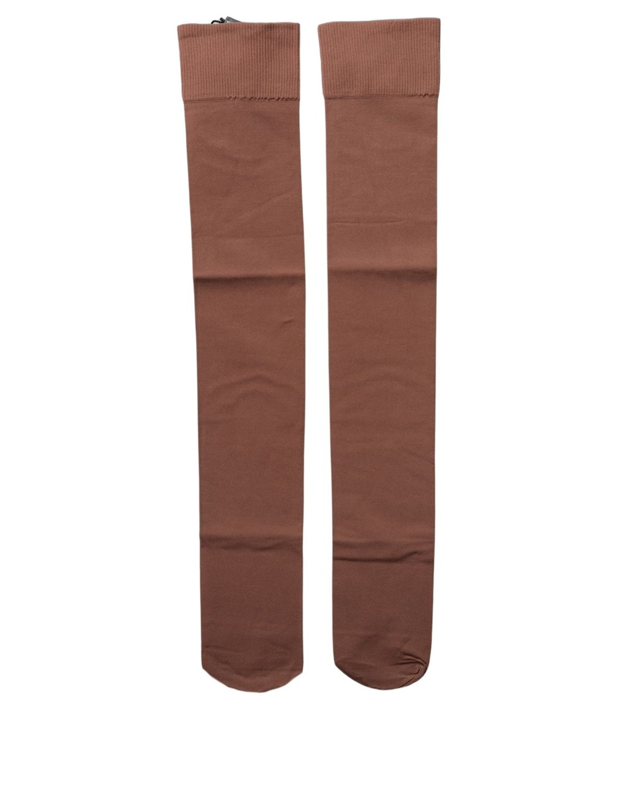 Dolce & Gabbana Brown Nylon Stretch Over The Calf Stockings Socks - Image 4