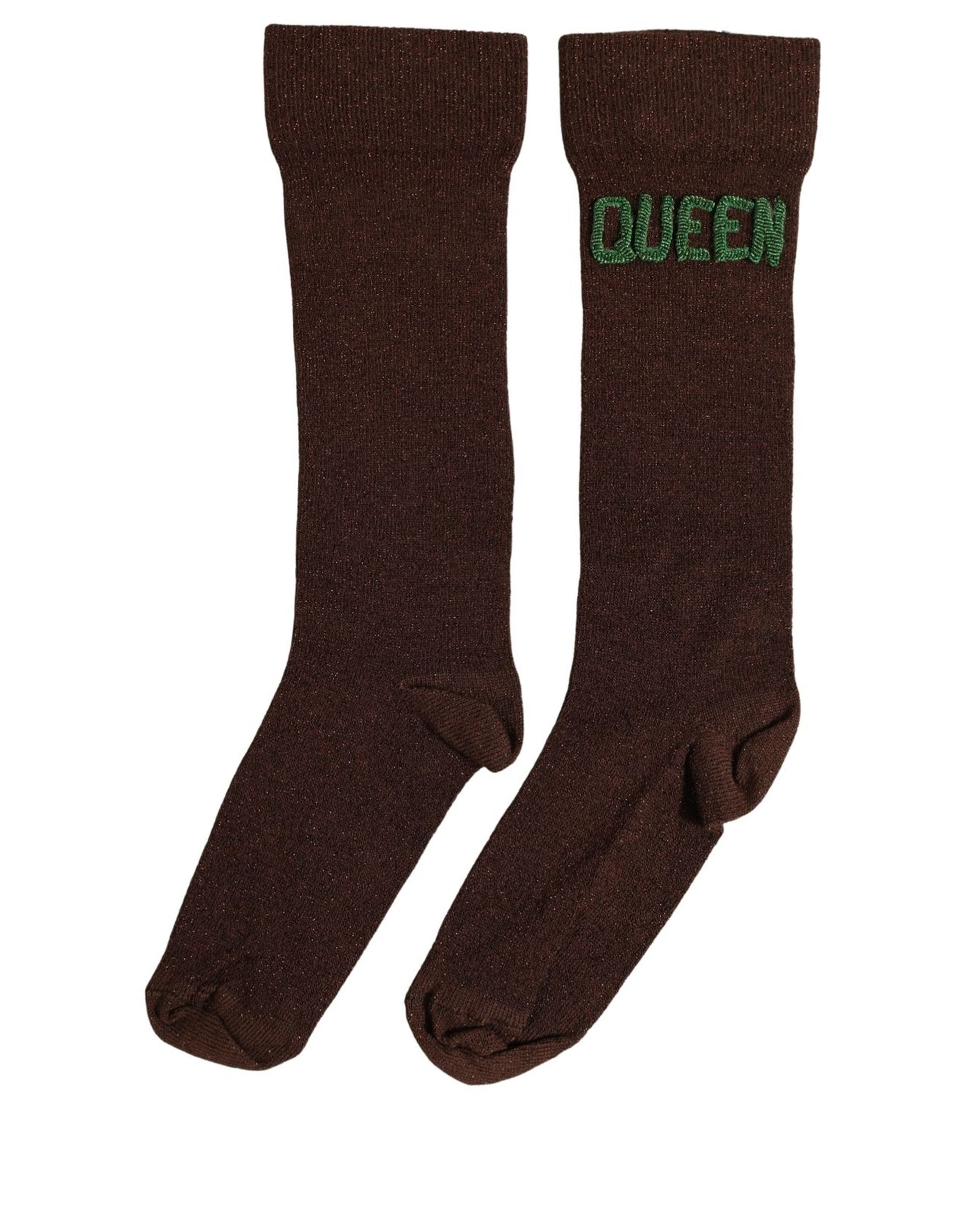Dolce & Gabbana Brown Embroidered Cotton Mid Calf Accessory Socks - Image 4
