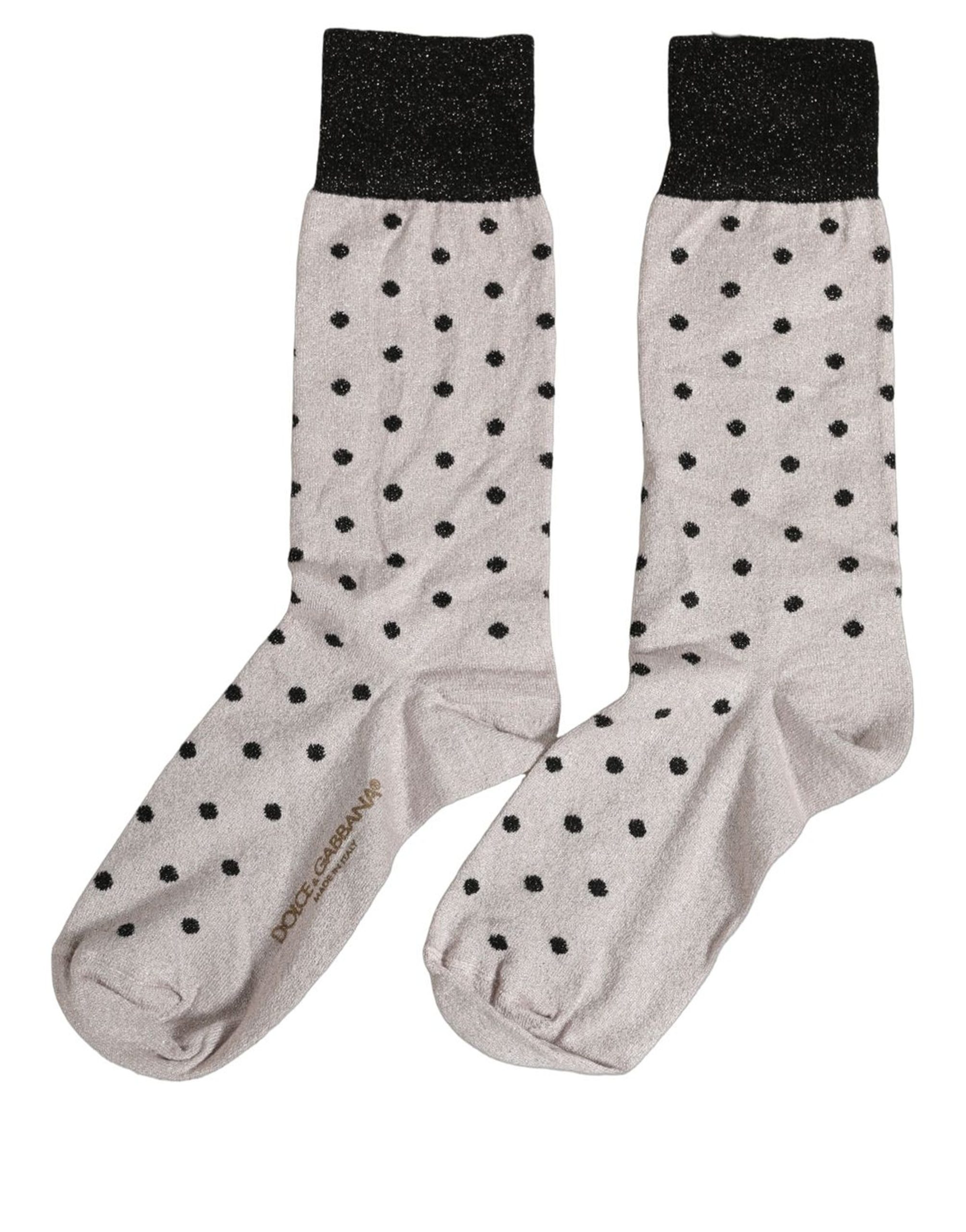 Dolce & Gabbana Gray Viscose Stretch Dotted Women Accessory Socks - Image 2