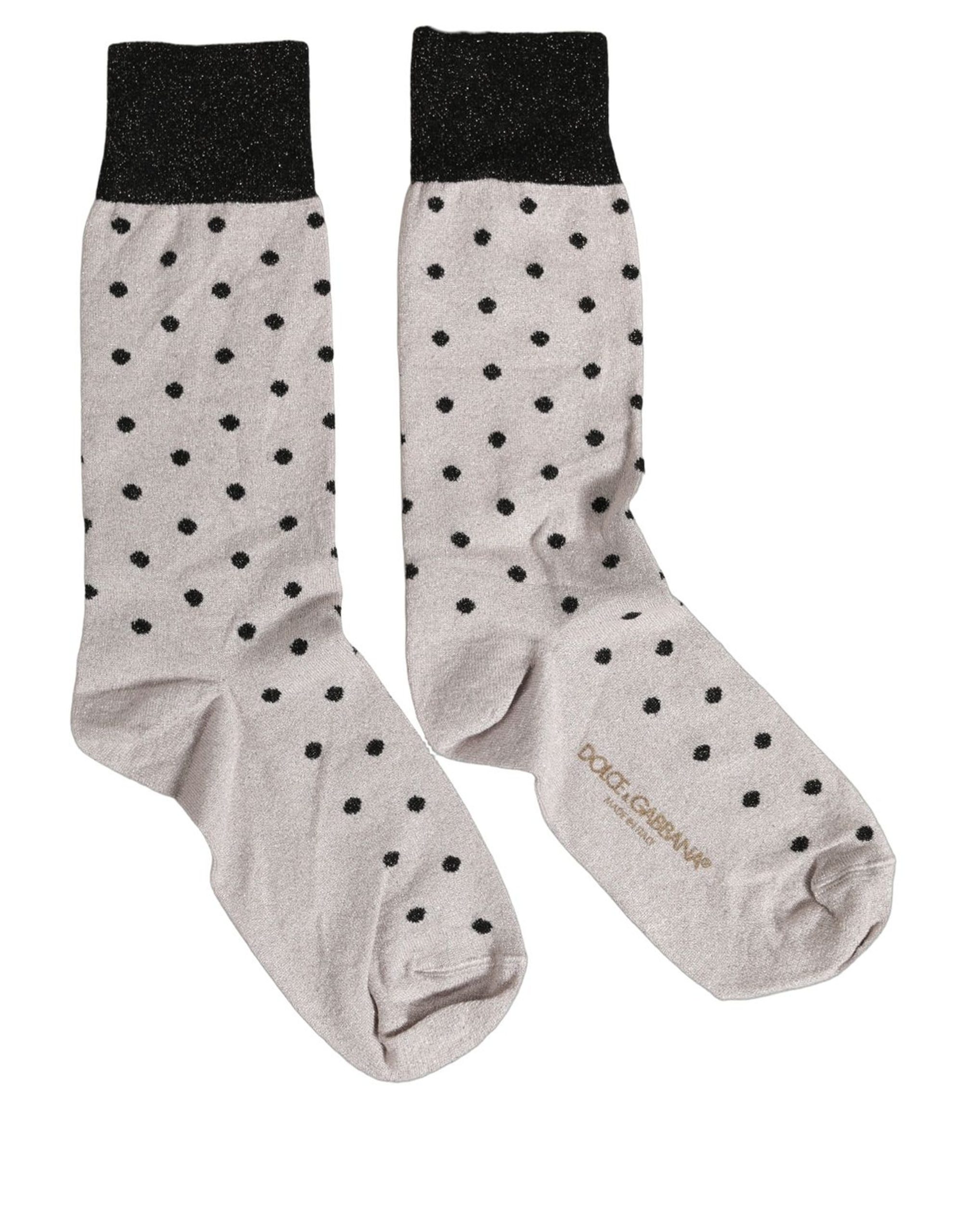 Dolce & Gabbana Gray Viscose Stretch Dotted Women Accessory Socks - Image 3