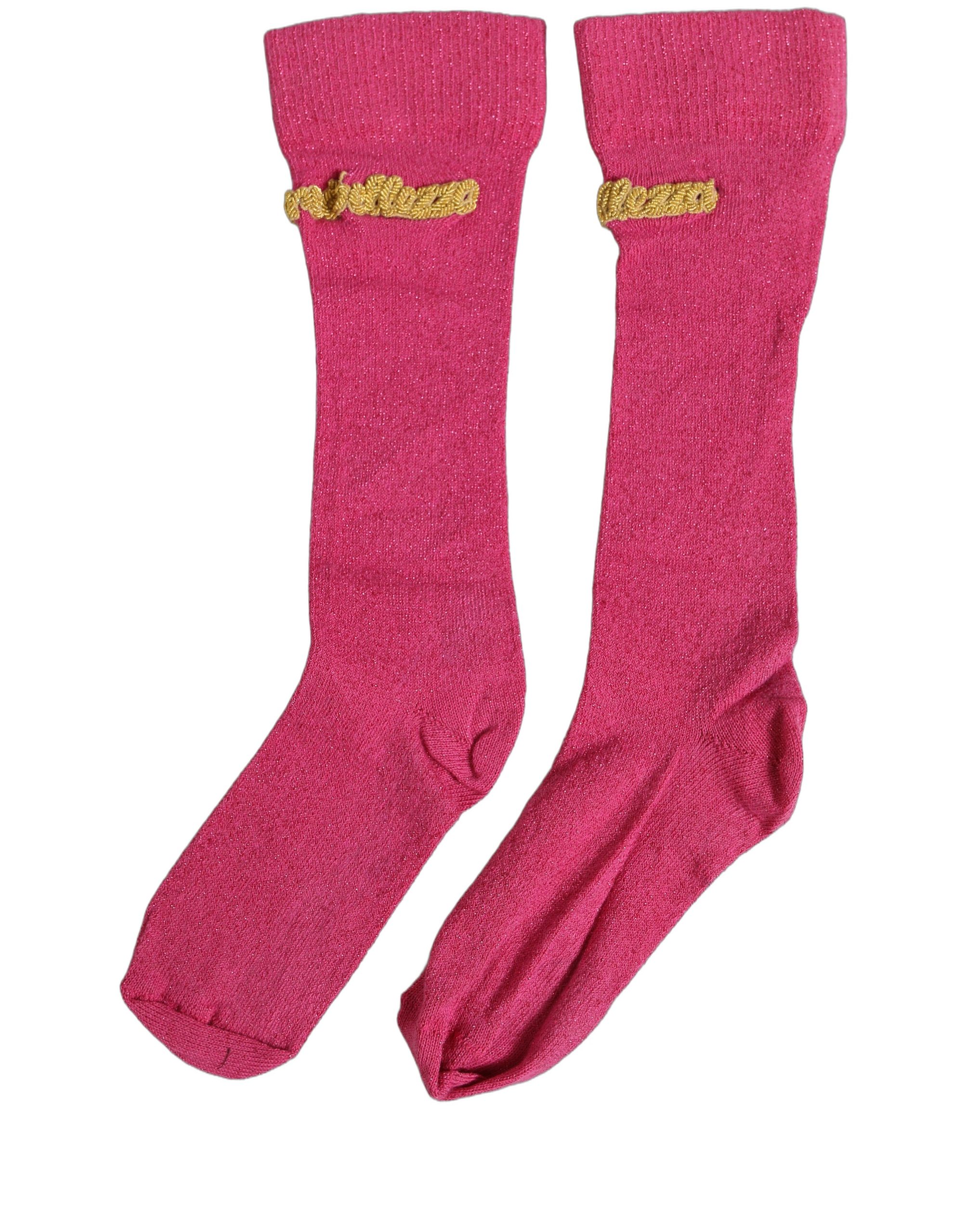 Dolce & Gabbana Pink Embroidered Cotton Mid Calf Accessory Socks - Image 2