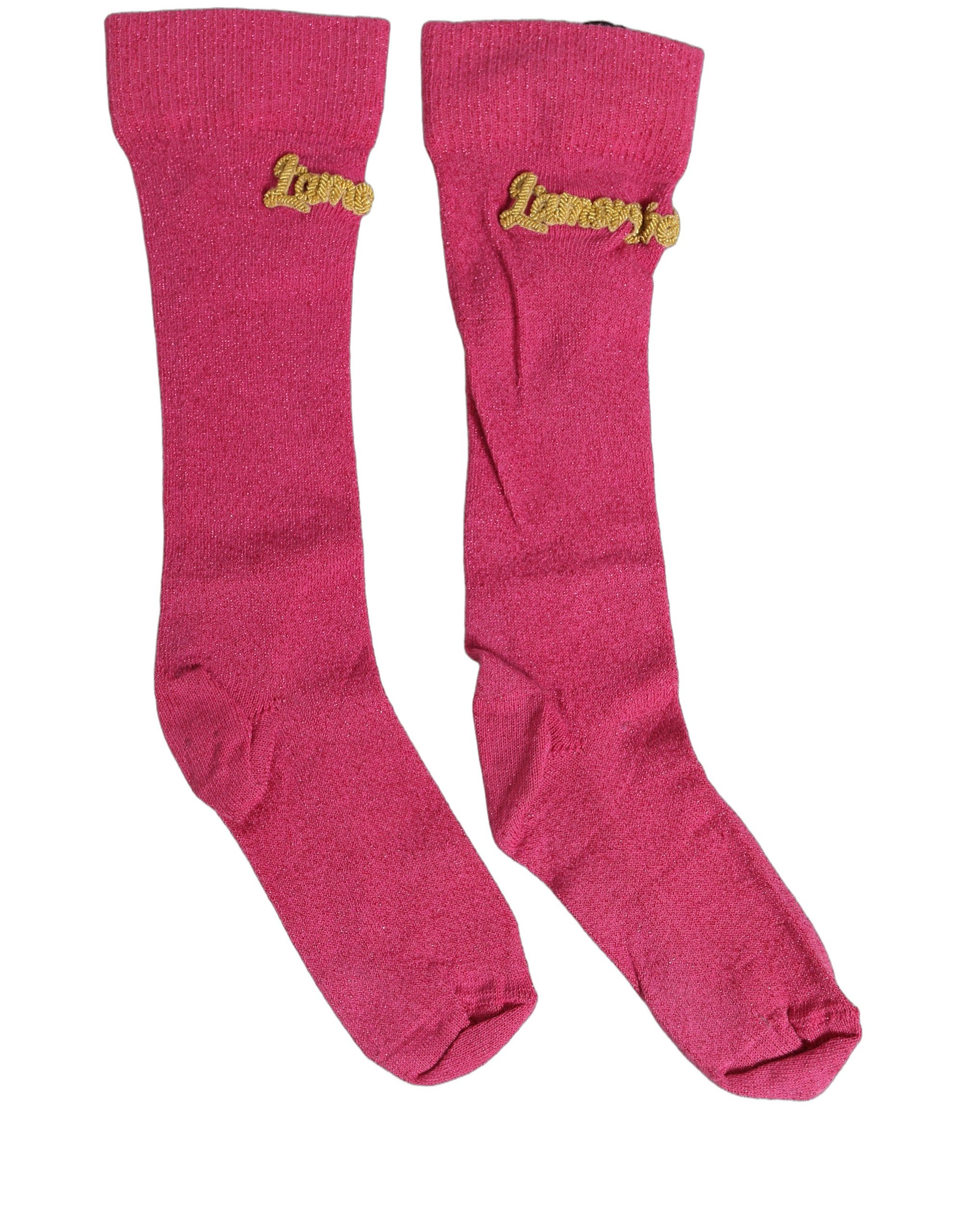 Dolce & Gabbana Pink Embroidered Cotton Mid Calf Accessory Socks - Image 4