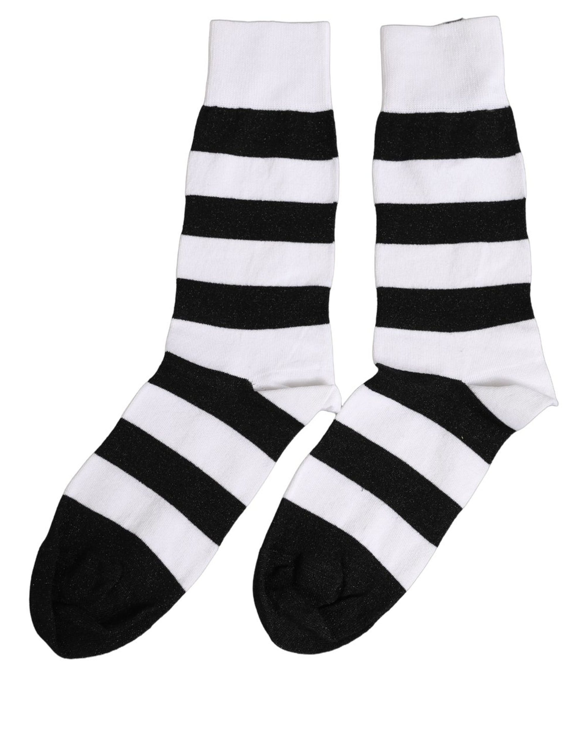 Dolce & Gabbana Black White Stripes Mid Calf Accessory Socks - Image 4