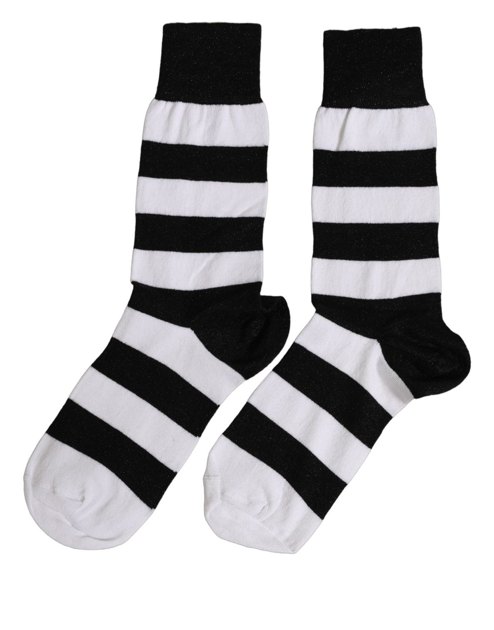 Dolce & Gabbana Black White Stripes Mid Calf Accessory Socks - Image 2