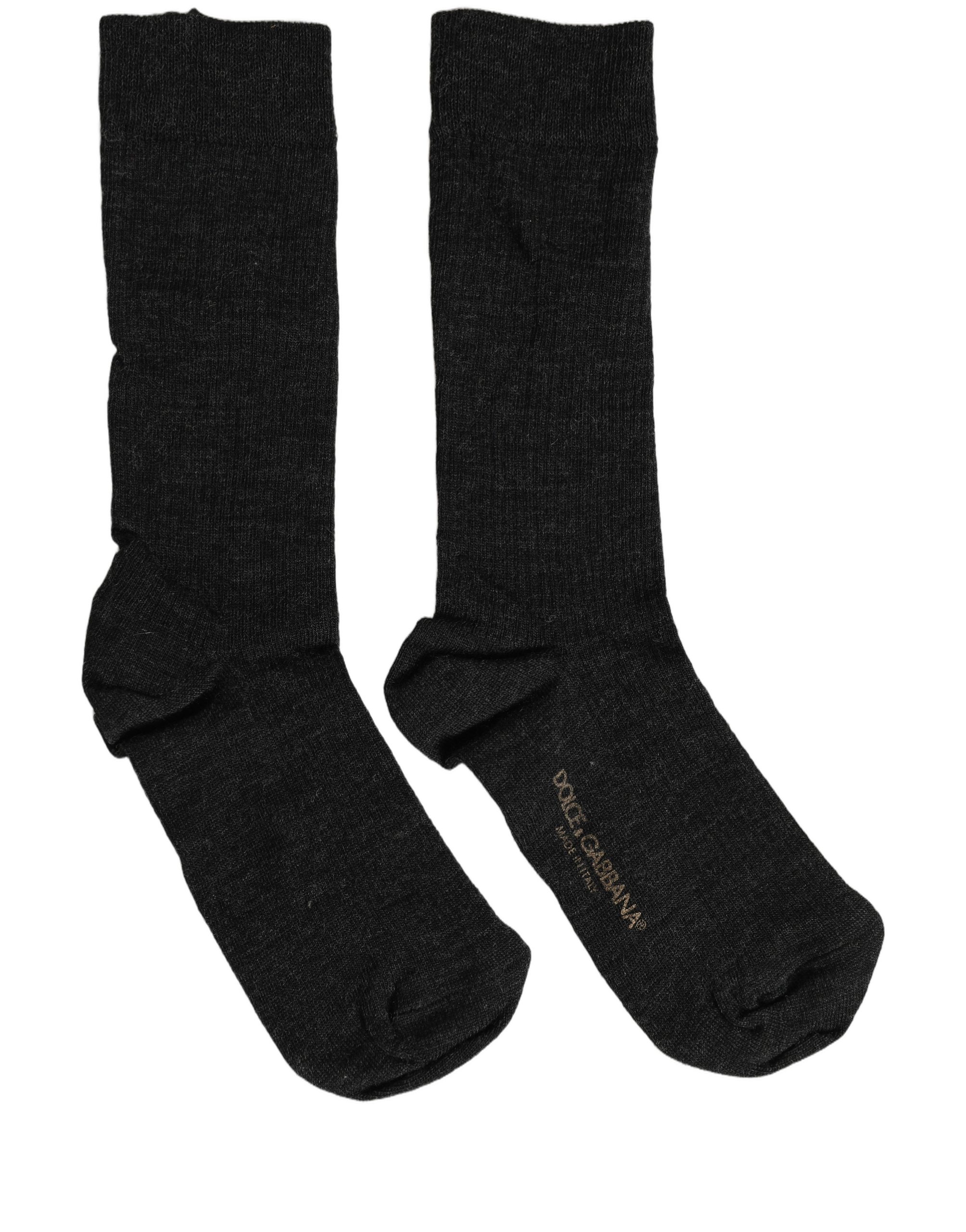 Dolce & Gabbana Black Wool DG Logo Mid Calf Accessory Socks - Image 2