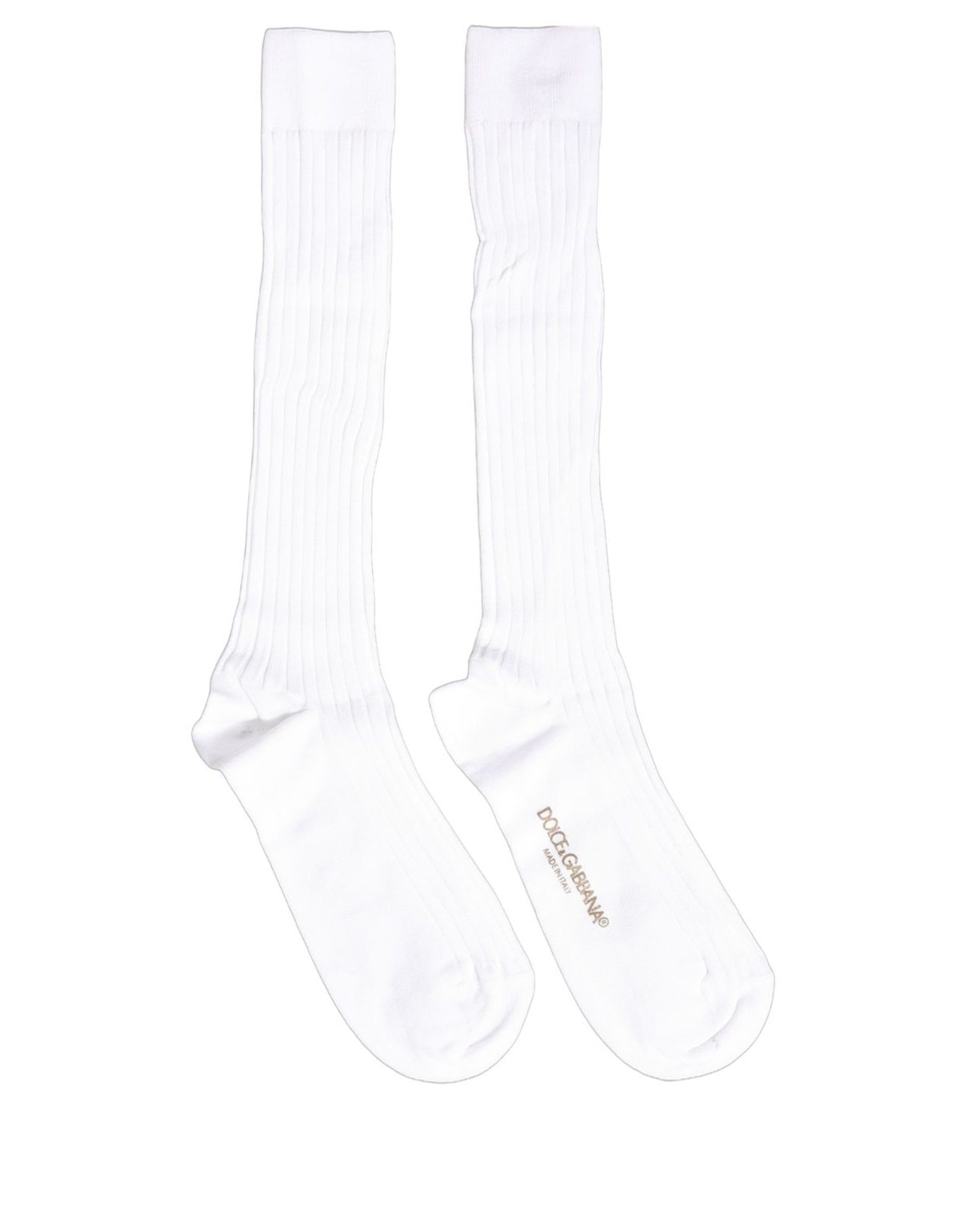Dolce & Gabbana White Cotton Ribbed Logo Over The Calf Women Socks - Image 3