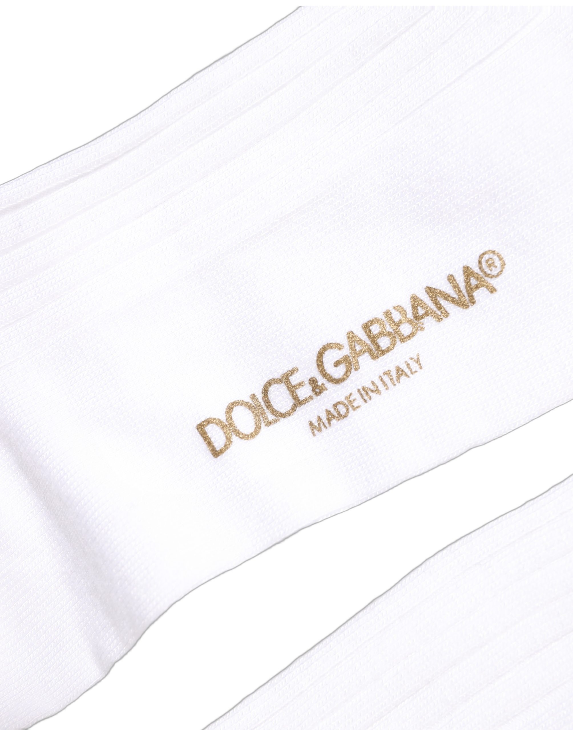 Dolce & Gabbana White Cotton Ribbed Logo Over The Calf Women Socks - Image 4