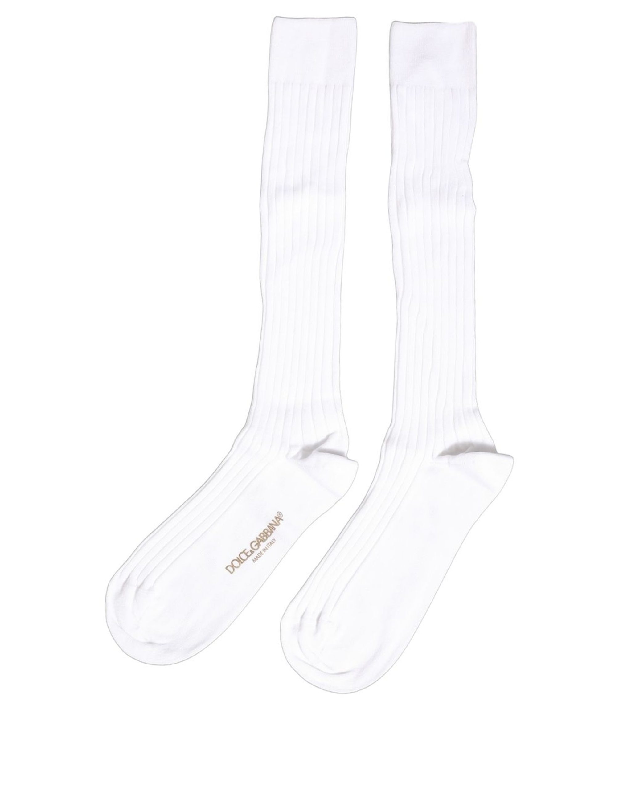 Dolce & Gabbana White Cotton Ribbed Logo Over The Calf Women Socks - Image 7