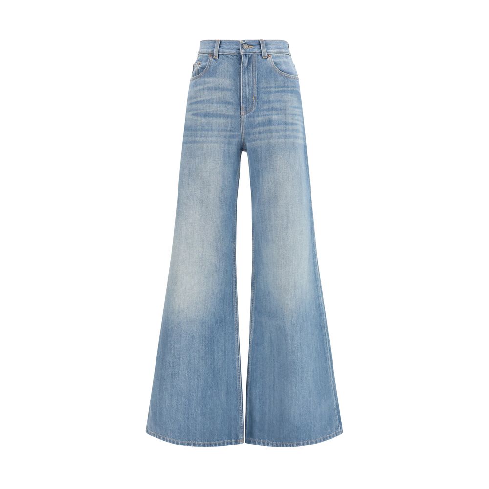 ChloƩ Blue Cotton Flared Jeans
