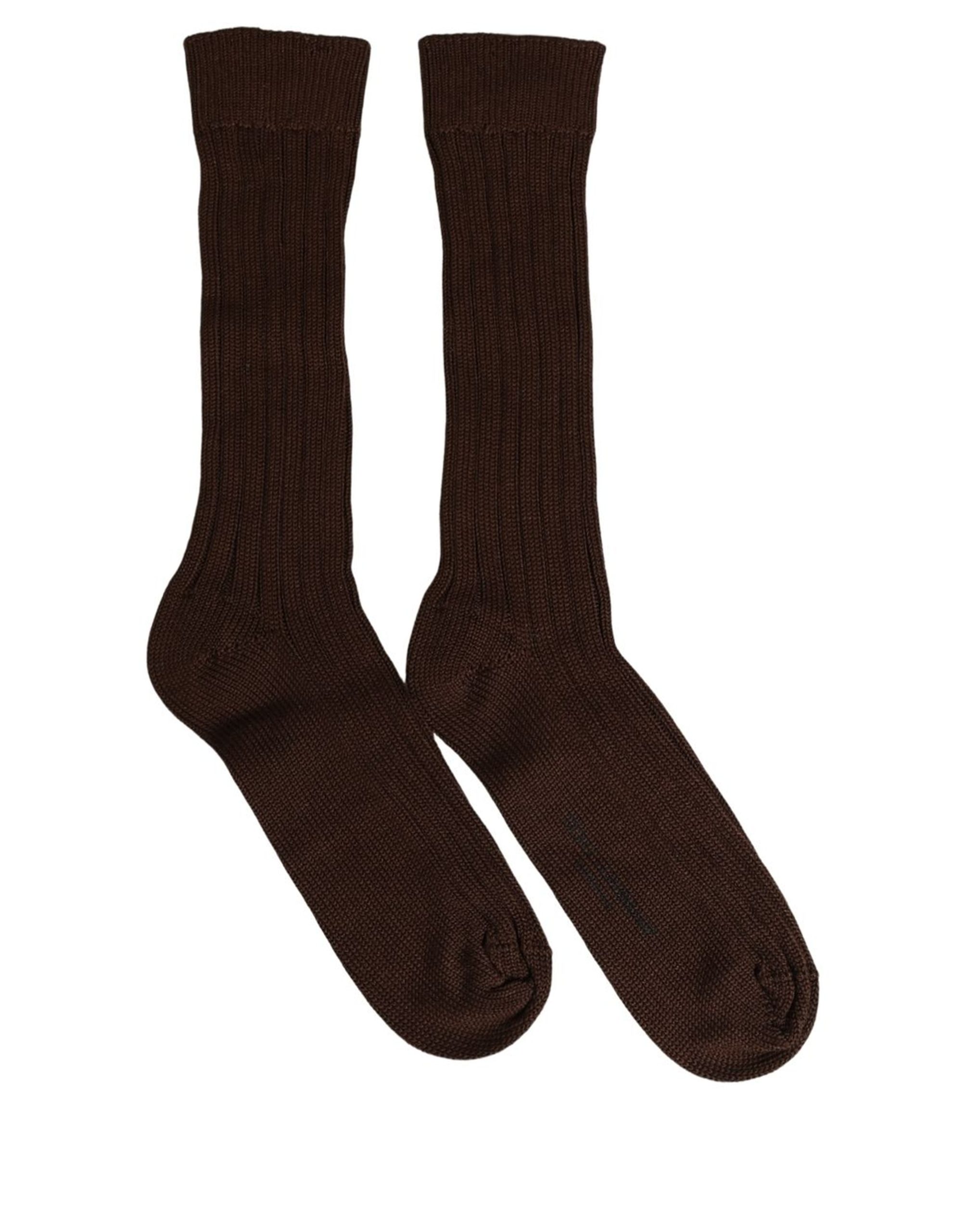 Dolce & Gabbana Dark Brown Nylon Ribbed Over The Calf Socks - Image 2