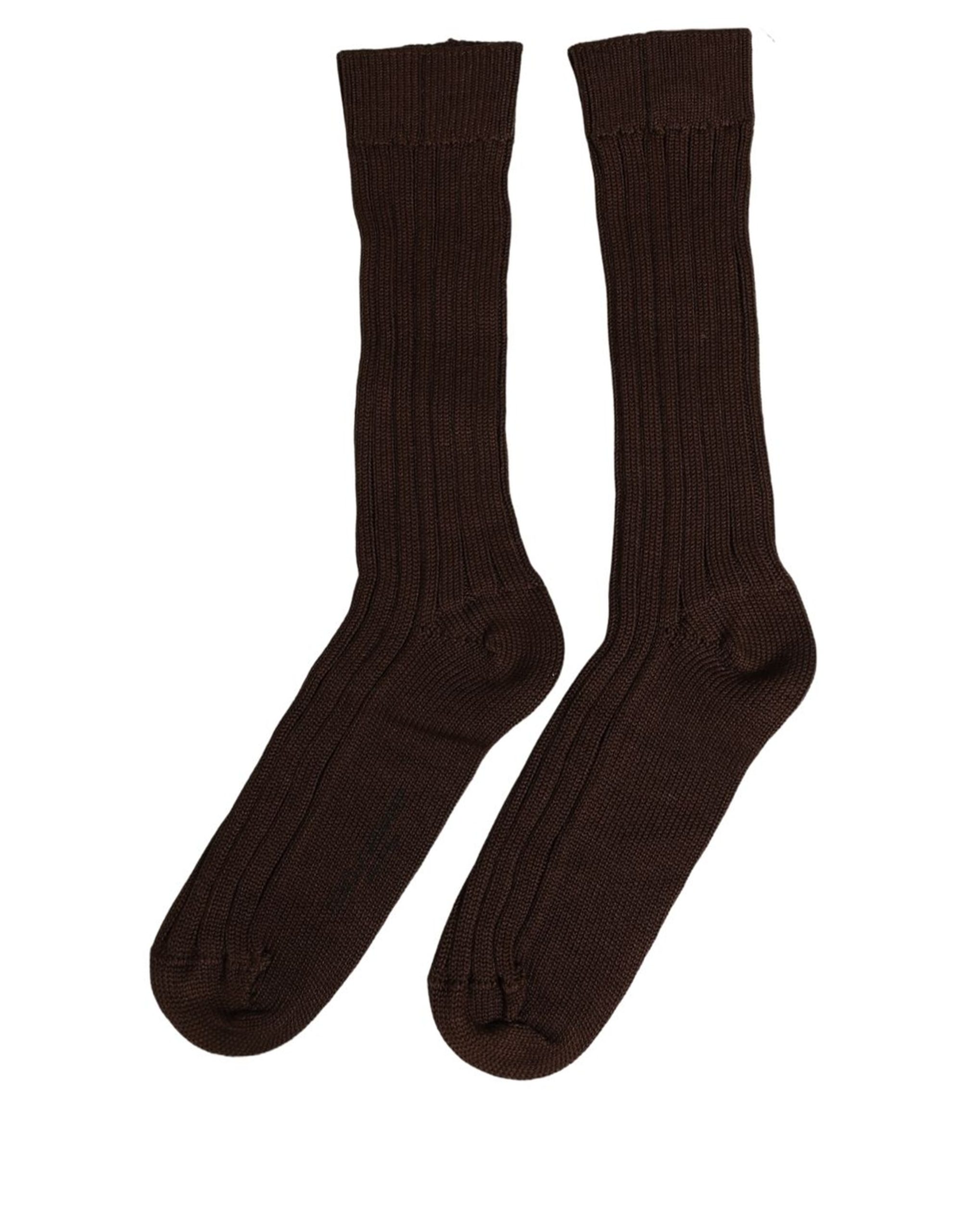 Dolce & Gabbana Dark Brown Nylon Ribbed Over The Calf Socks - Image 3