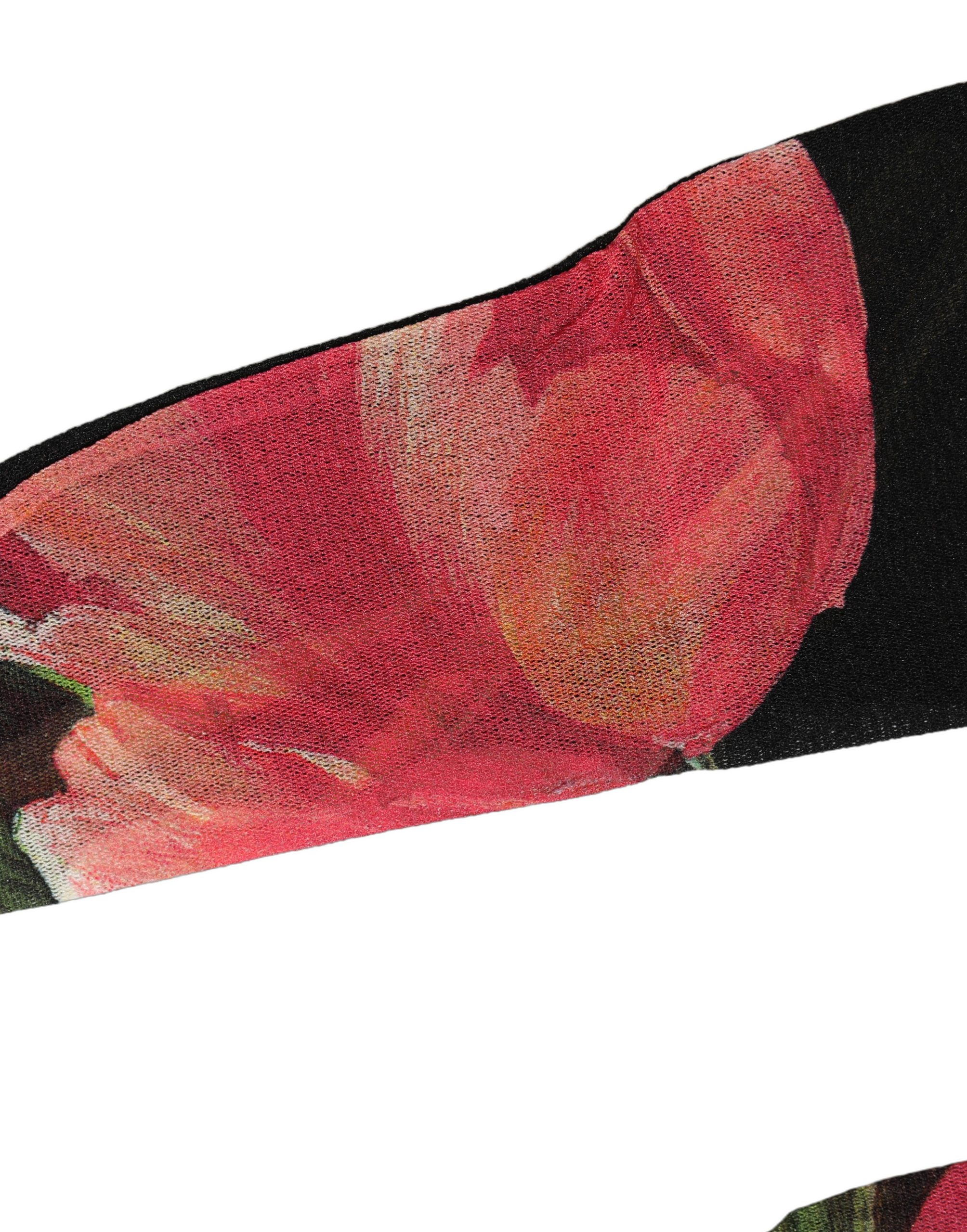 Dolce & Gabbana Black Pink Floral Tulip Nylon Stockings Socks - Image 4