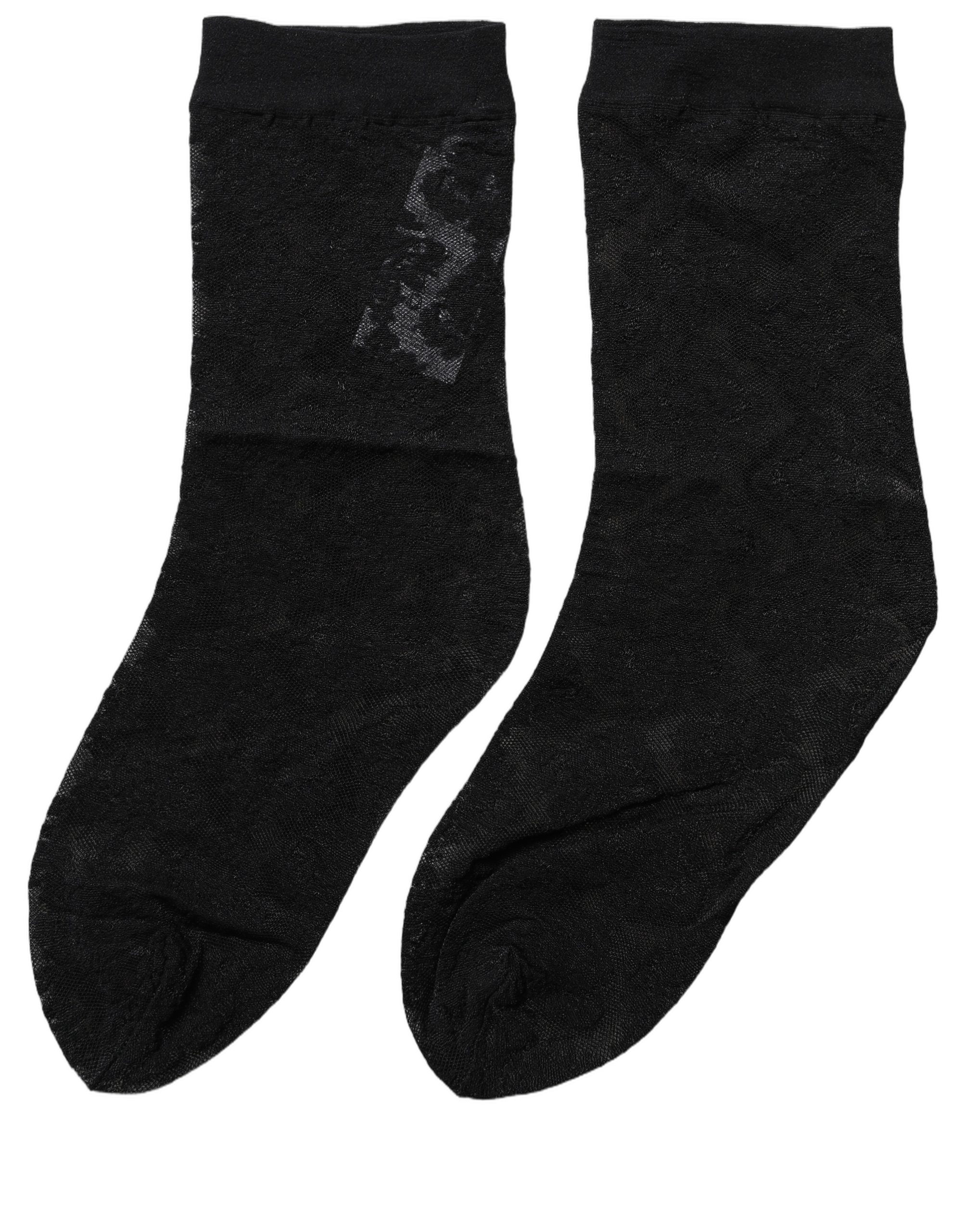 Dolce & Gabbana Black Floral Nylon Stretch Mid Calf Socks - Image 2