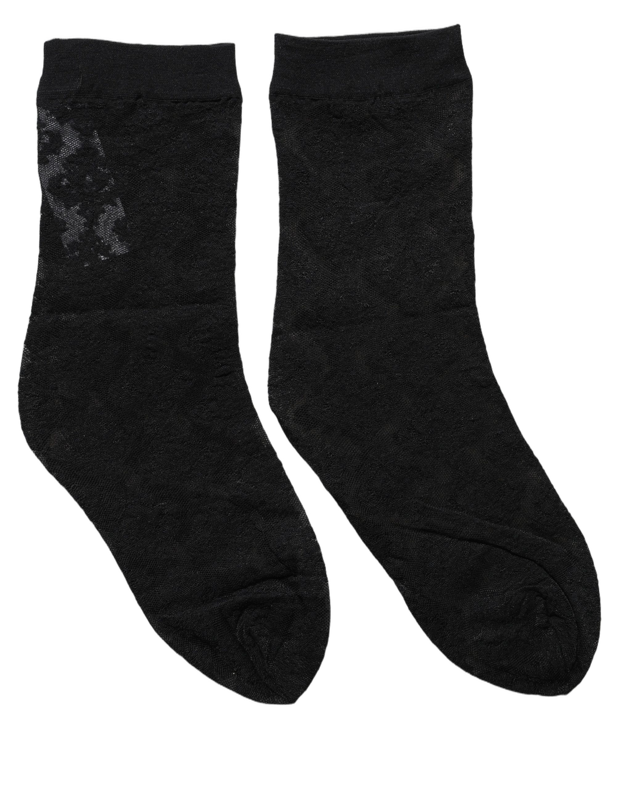 Dolce & Gabbana Black Floral Nylon Stretch Mid Calf Socks - Image 4