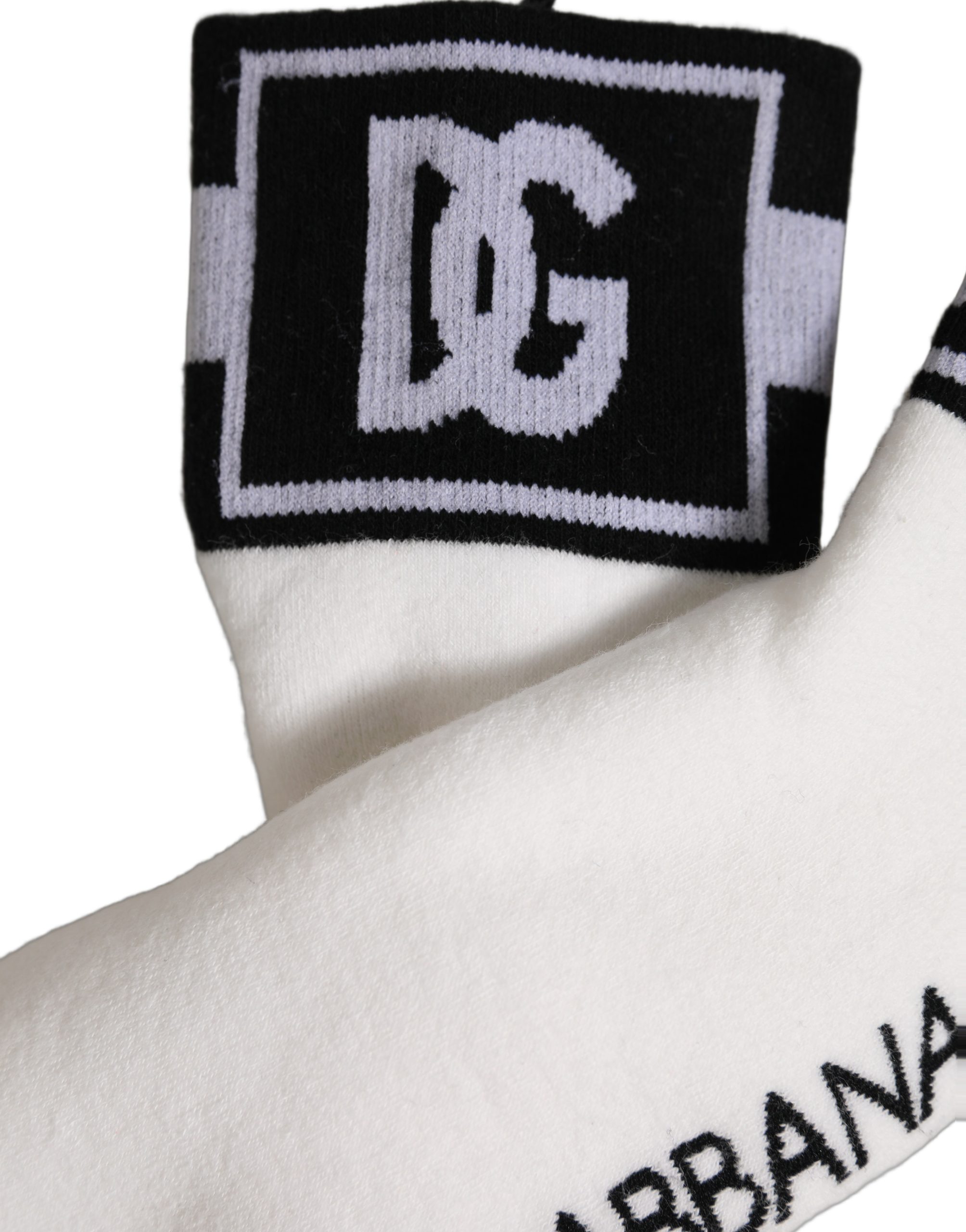 Dolce & Gabbana White Black Cotton Ankle Length DG Logo Socks