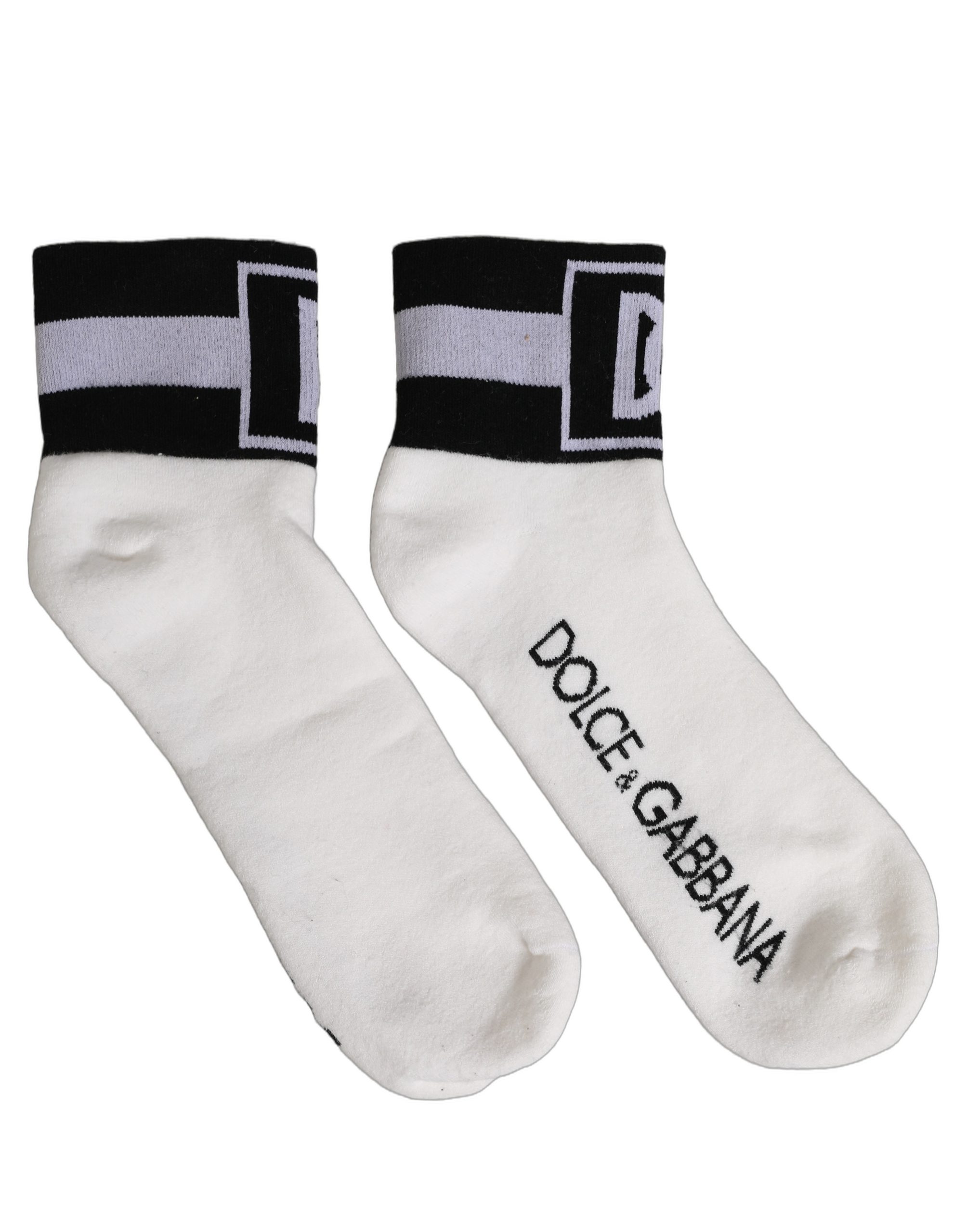 Dolce & Gabbana White Black Cotton Ankle Length DG Logo Socks - Image 3