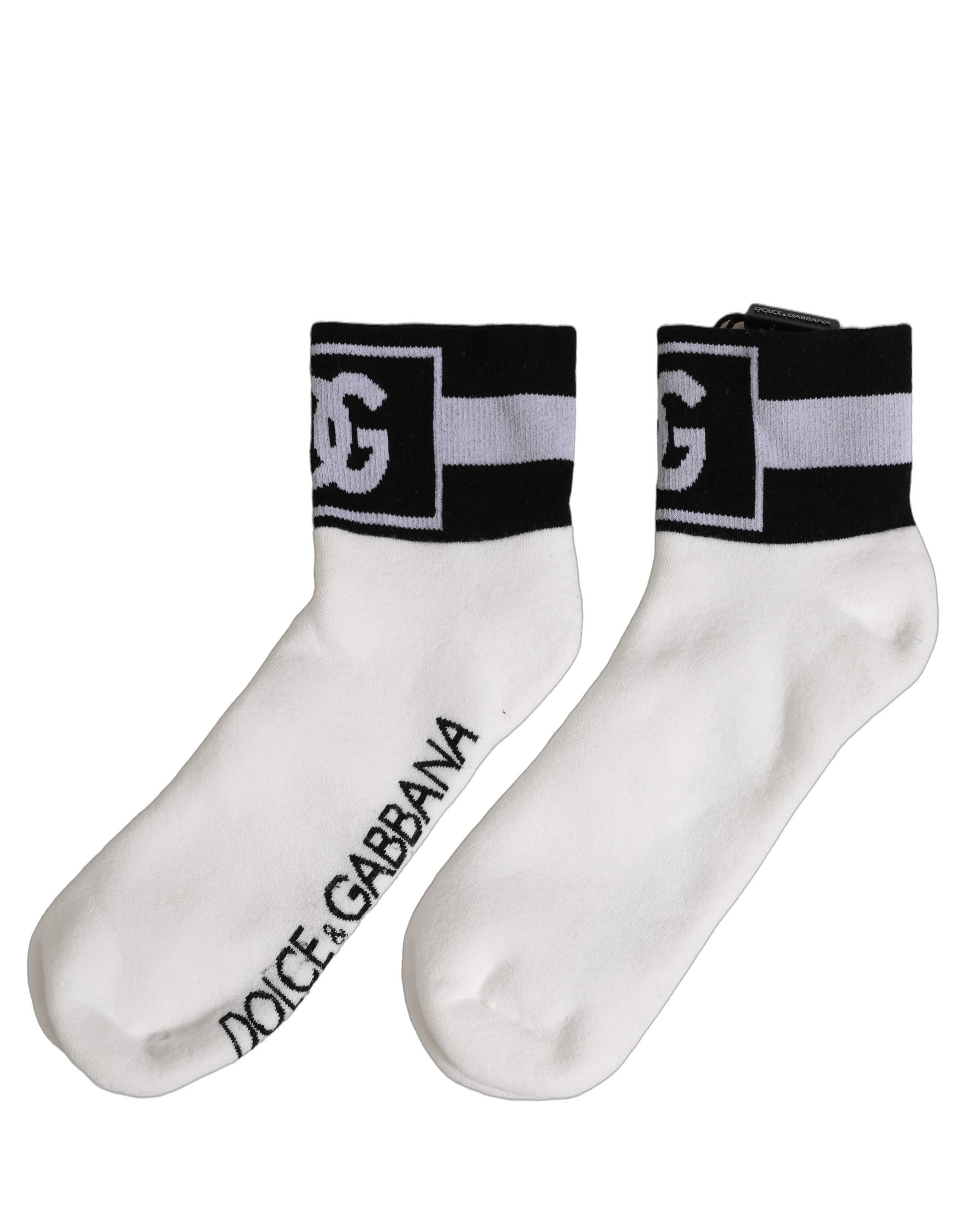 Dolce & Gabbana White Black Cotton Ankle Length DG Logo Socks - Image 5