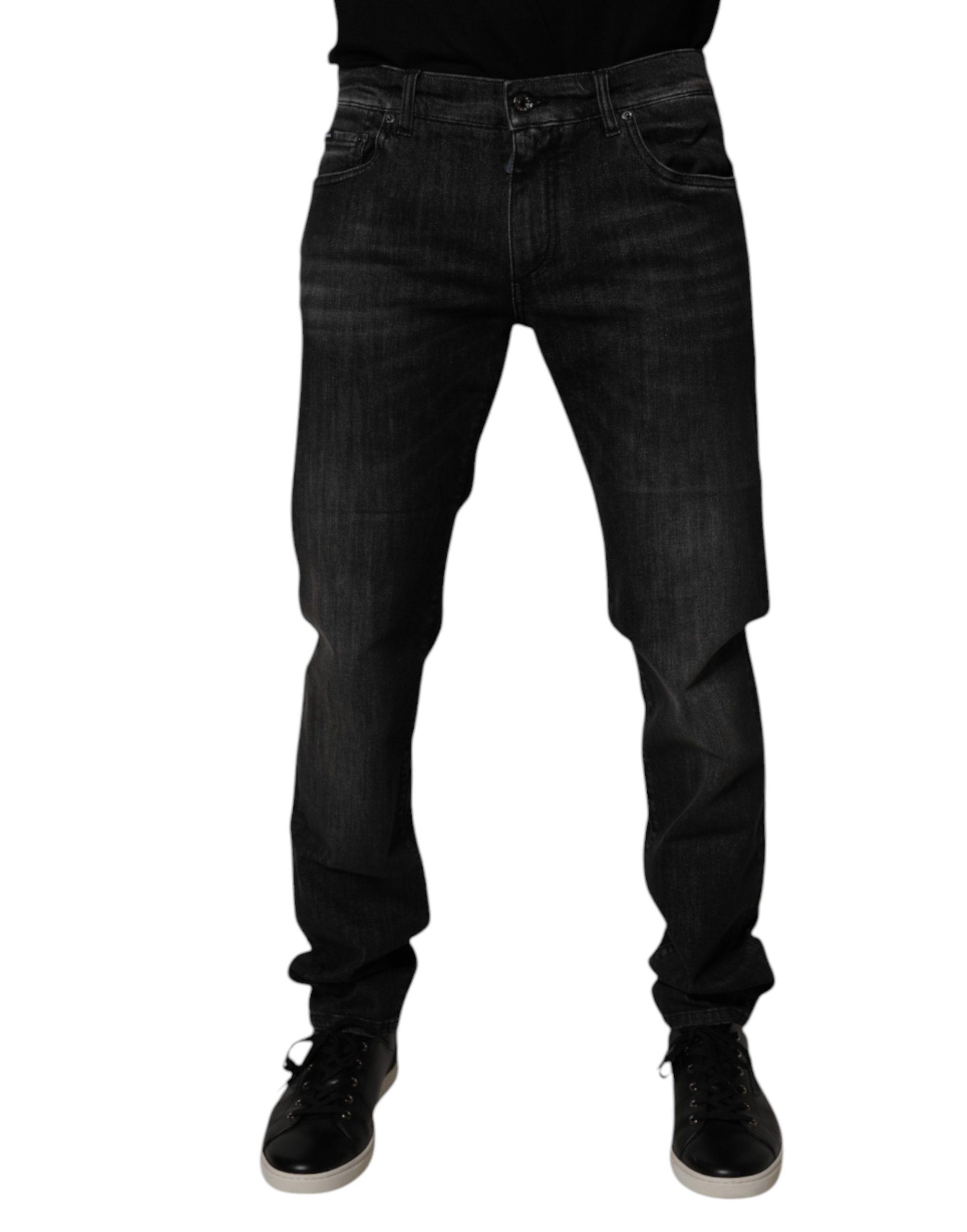 Dolce & Gabbana Dark Gray Washed Cotton Skinny Men Denim Jeans - Image 2