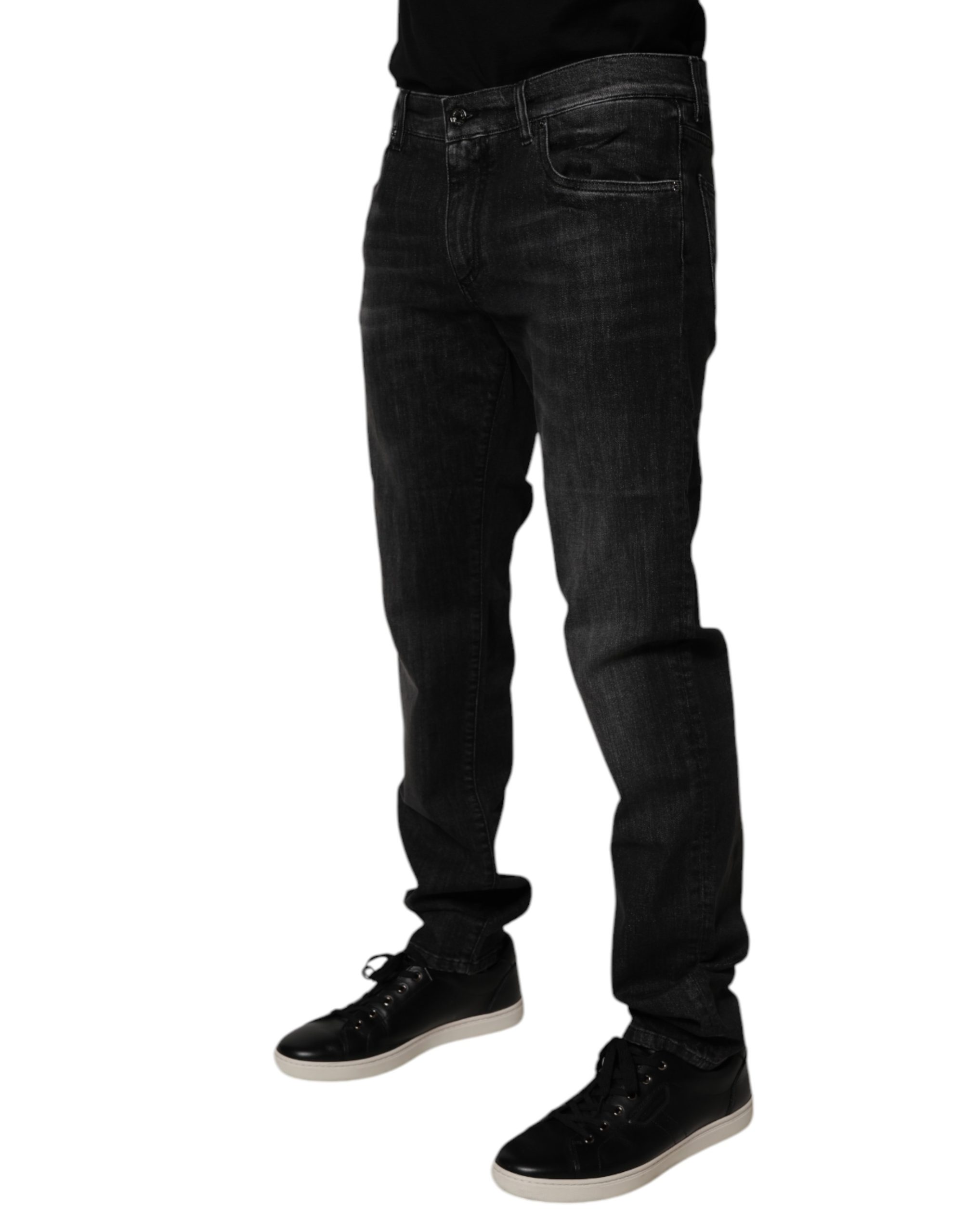 Dolce & Gabbana Dark Gray Washed Cotton Skinny Men Denim Jeans - Image 4
