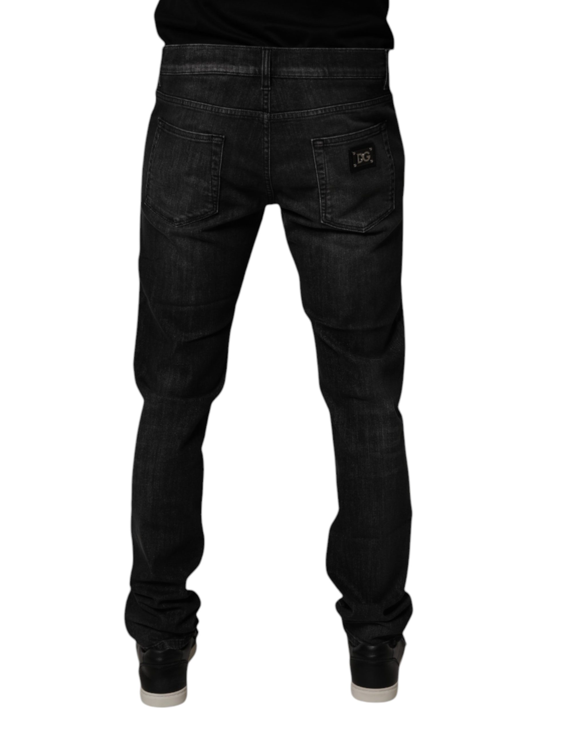 Dolce & Gabbana Dark Gray Washed Cotton Skinny Men Denim Jeans - Image 5