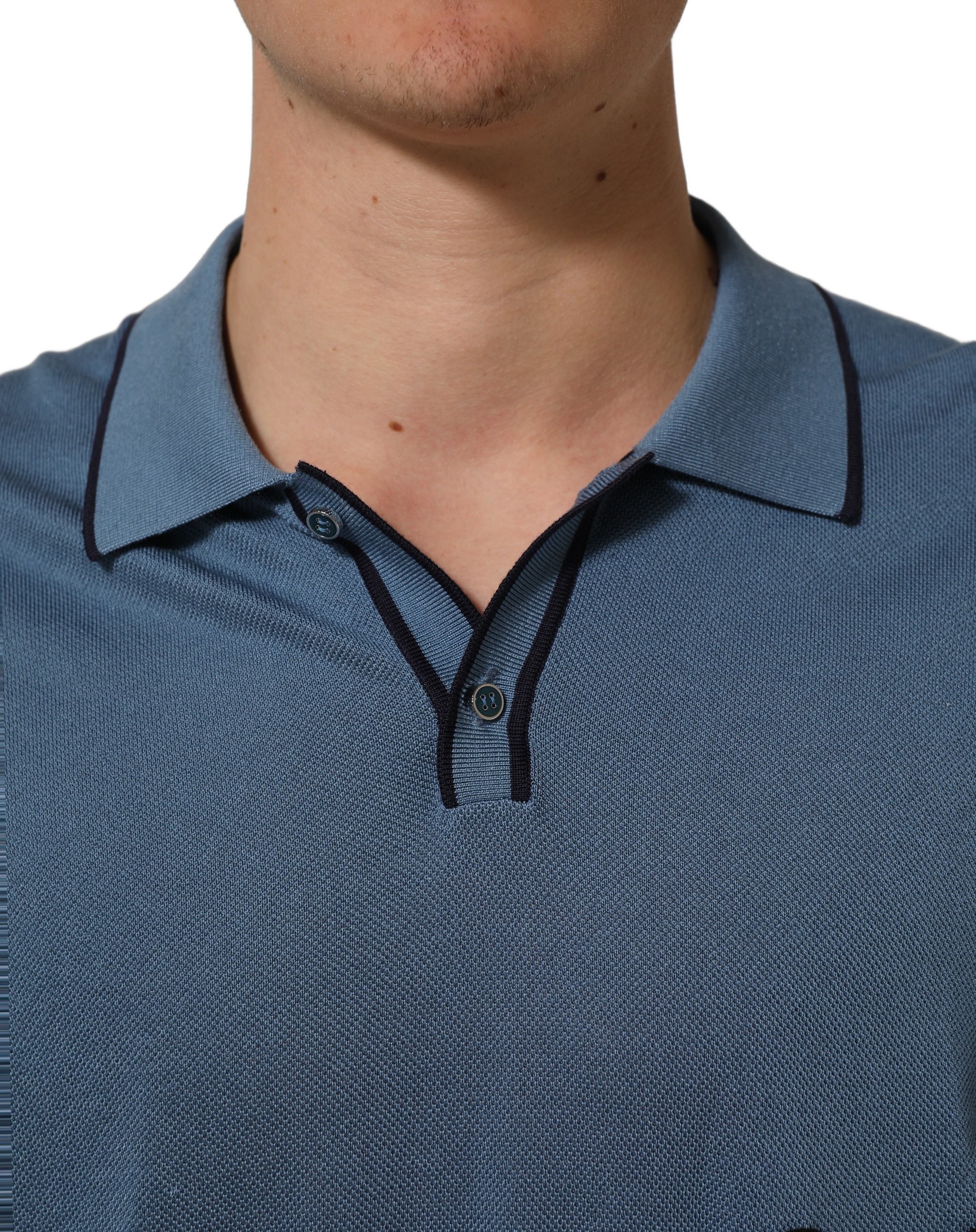Dolce & Gabbana Blue Cotton Collared Short Sleeves T-shirt - Image 2