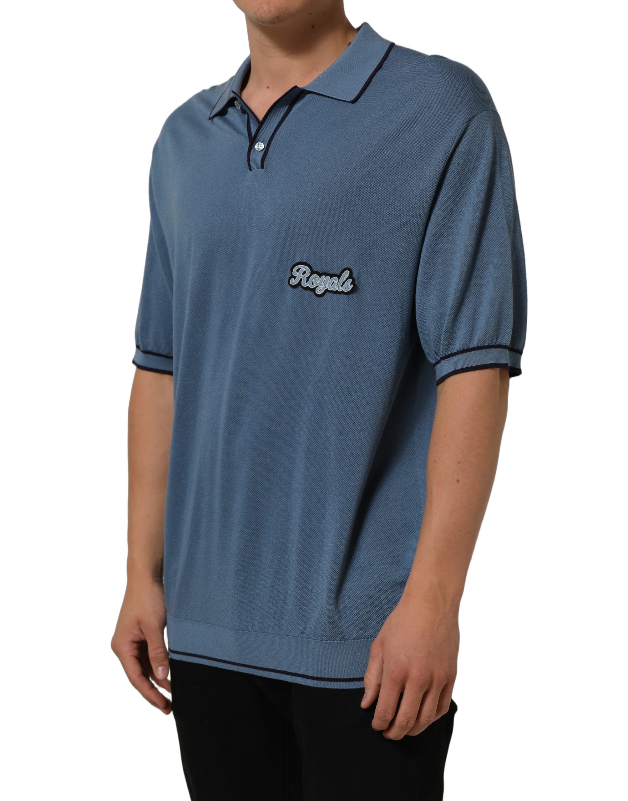 Dolce & Gabbana Blue Cotton Collared Short Sleeves T-shirt - Image 5