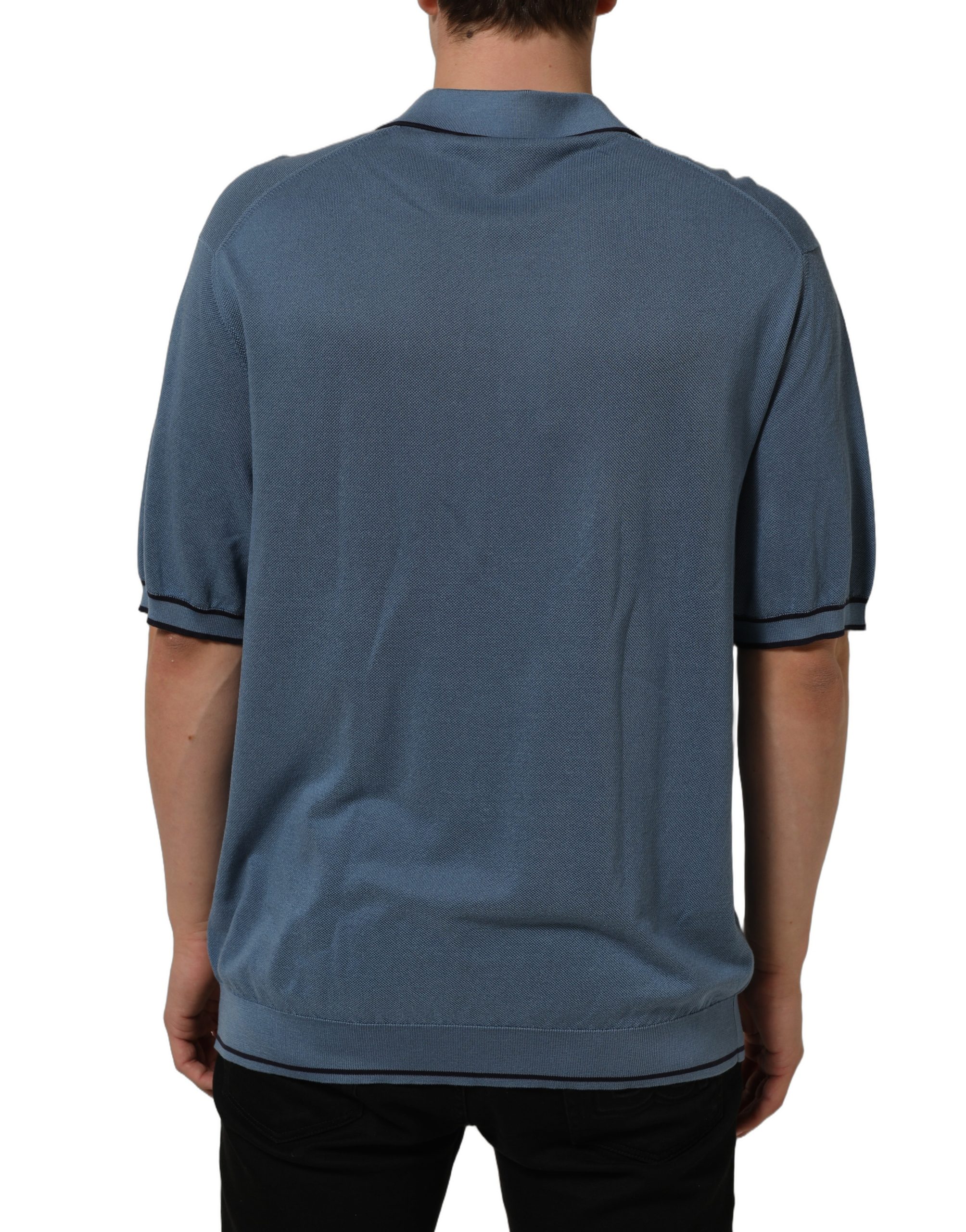 Dolce & Gabbana Blue Cotton Collared Short Sleeves T-shirt - Image 6