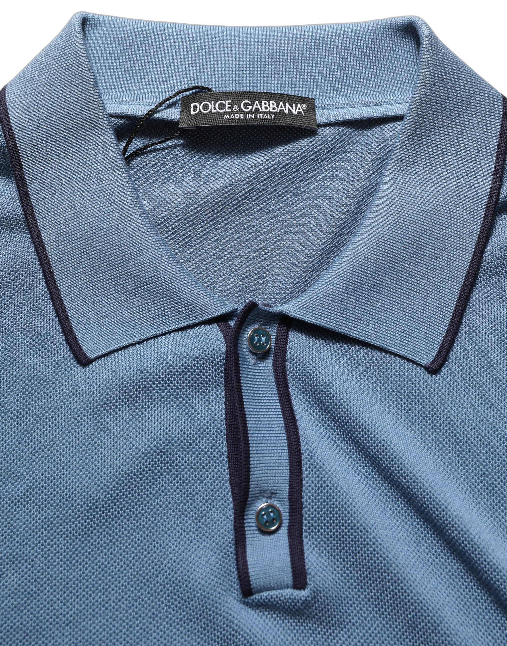 Dolce & Gabbana Blue Cotton Collared Short Sleeves T-shirt - Image 7