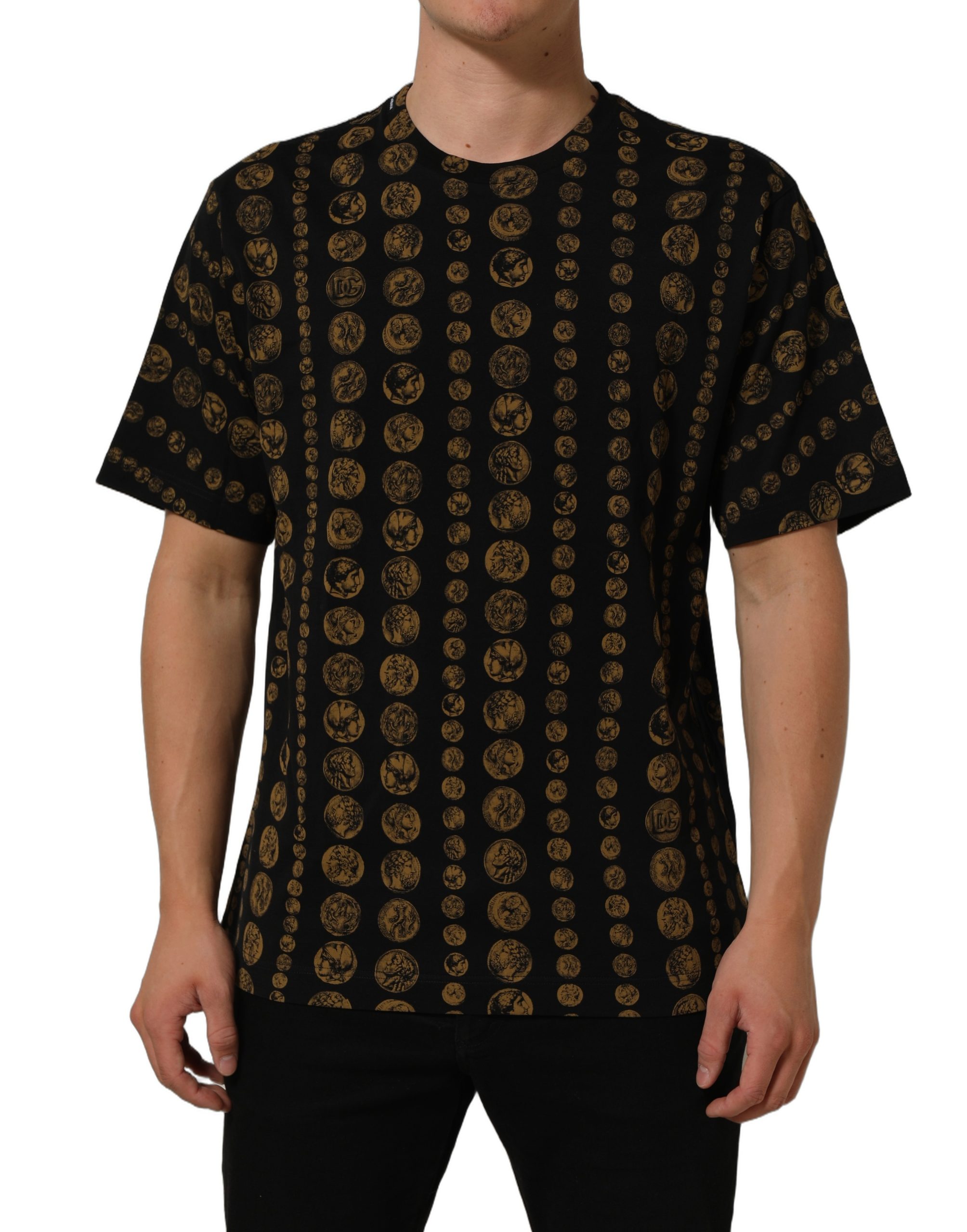 Dolce & Gabbana Black All Over Coin Print Cotton Men T-shirt - Image 2