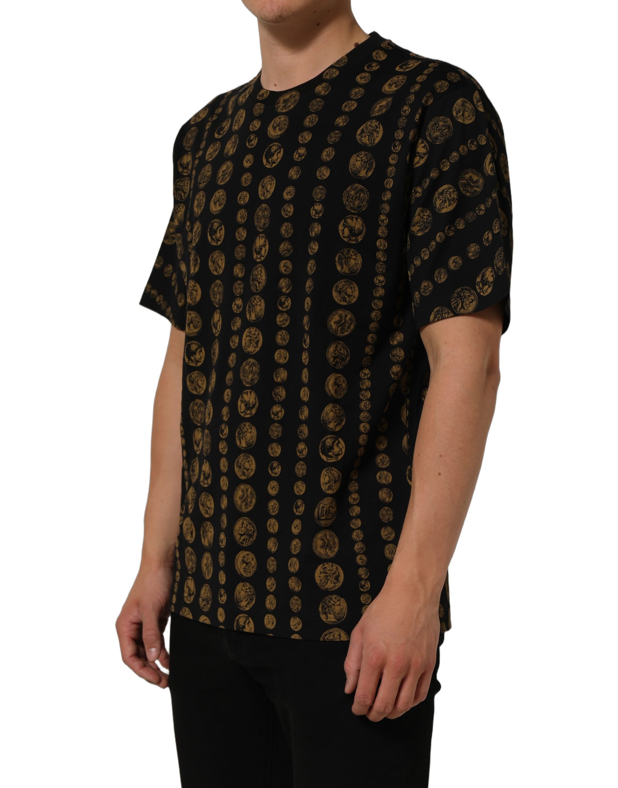 Dolce & Gabbana Black All Over Coin Print Cotton Men T-shirt - Image 4