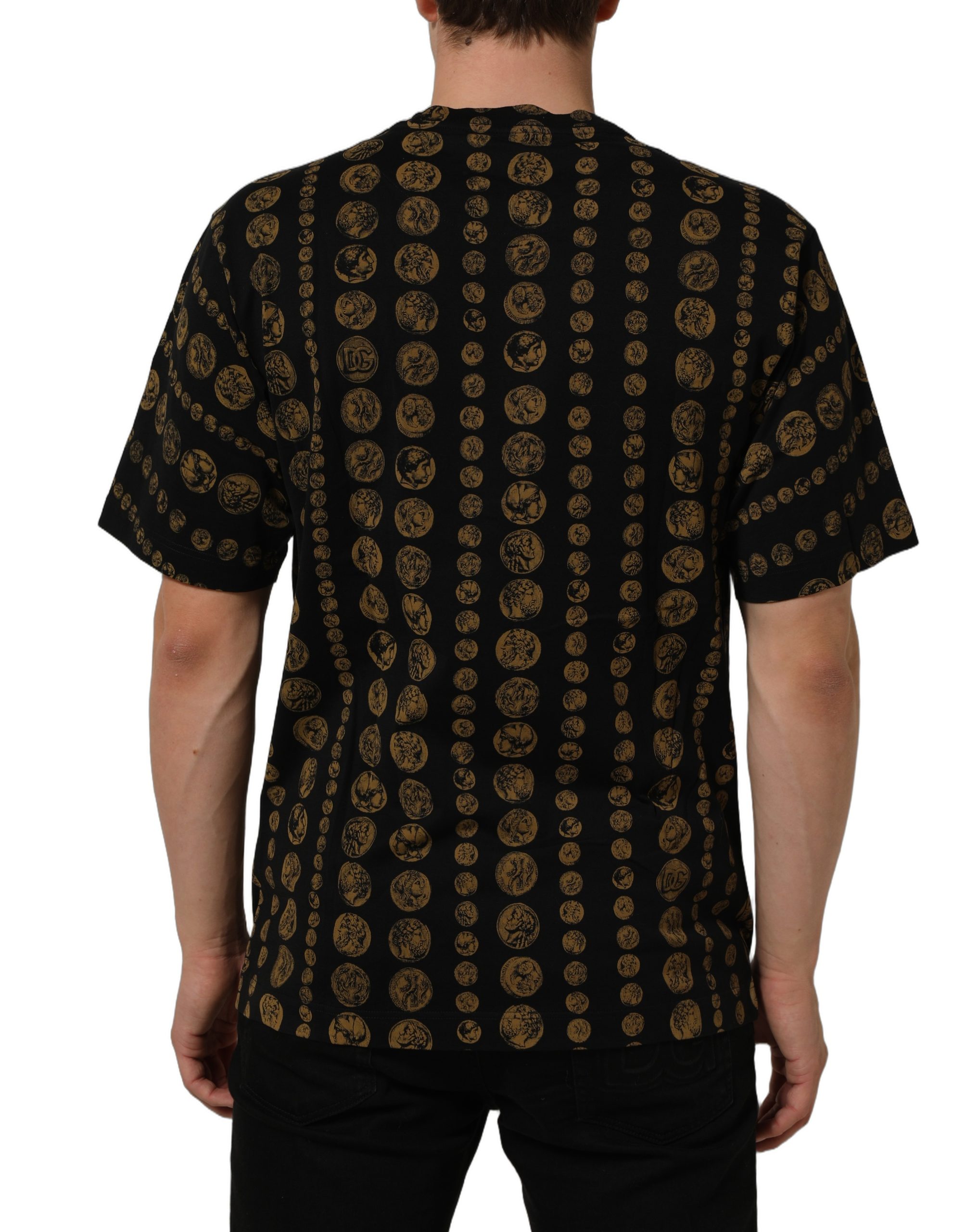 Dolce & Gabbana Black All Over Coin Print Cotton Men T-shirt - Image 5