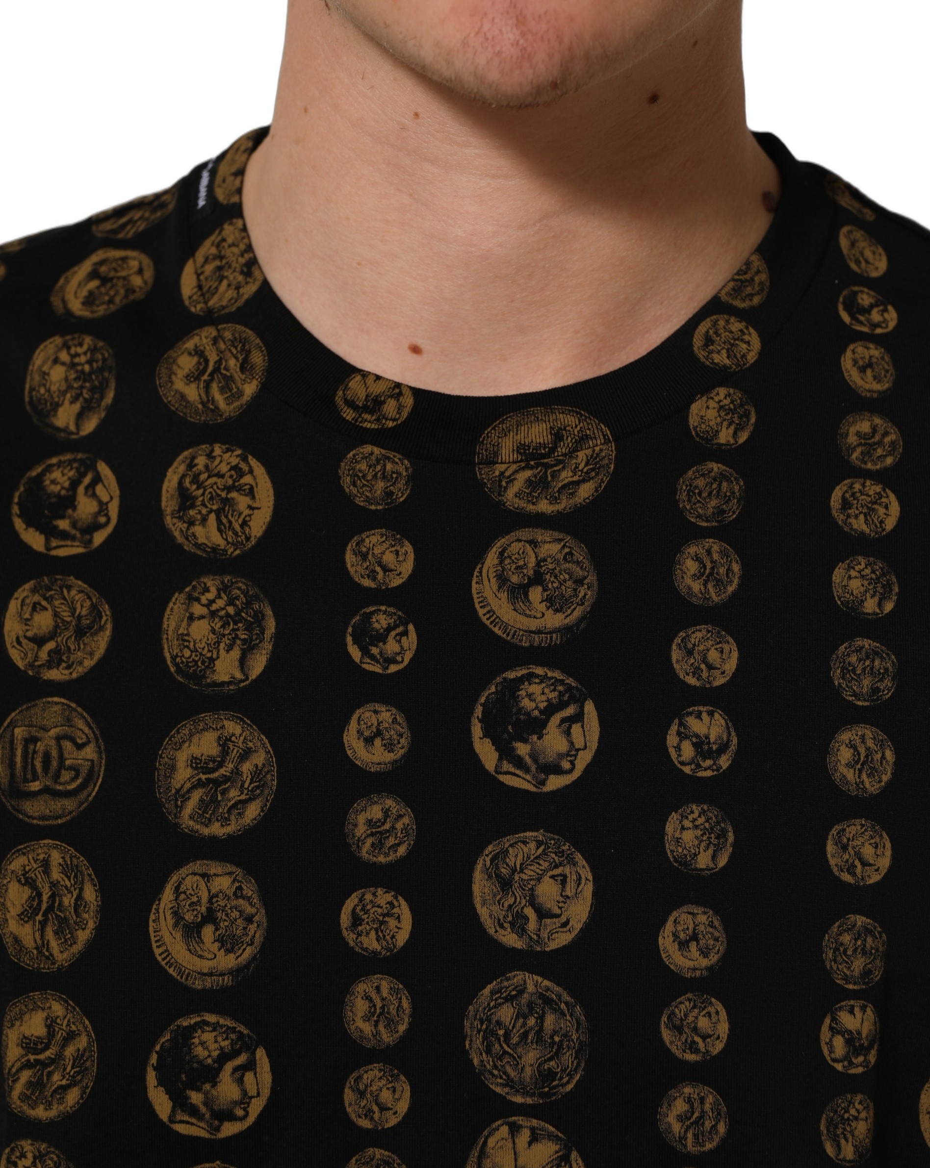 Dolce & Gabbana Black All Over Coin Print Cotton Men T-shirt - Image 6