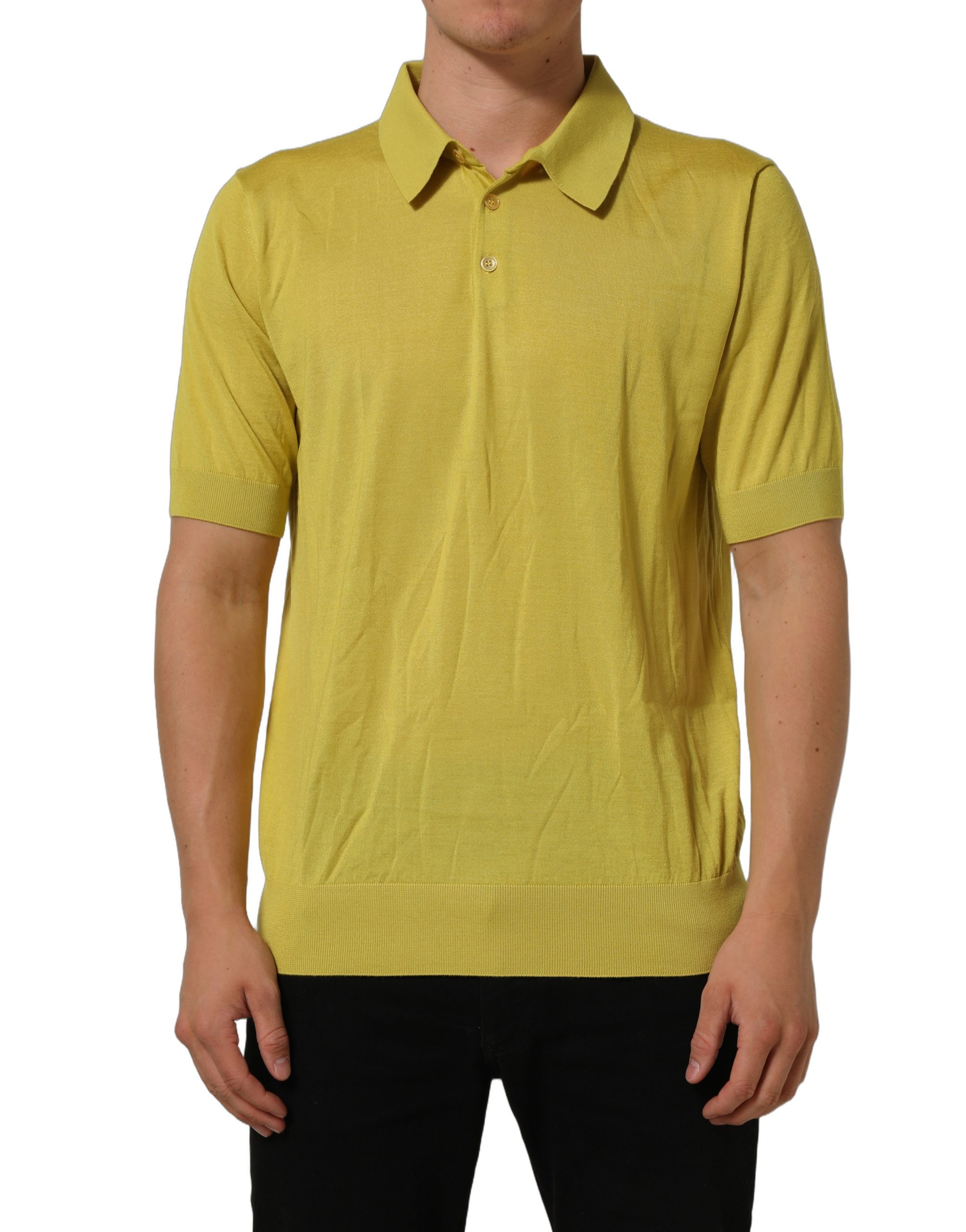 Dolce & Gabbana Yellow Cashmere Short Sleeves Polo T-shirt - Image 4