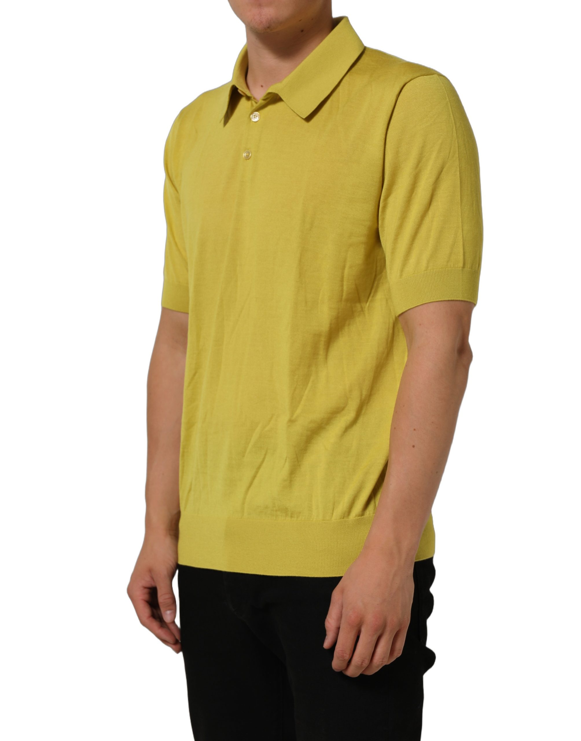 Dolce & Gabbana Yellow Cashmere Short Sleeves Polo T-shirt - Image 5