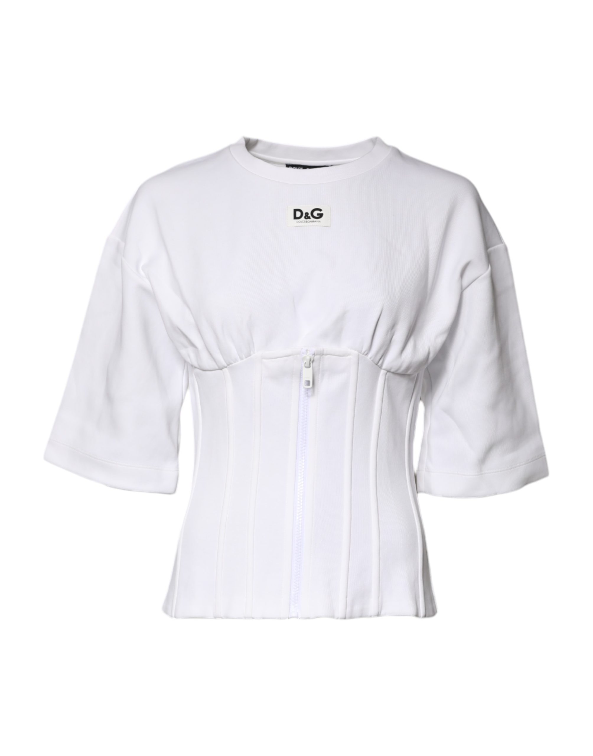 Dolce & Gabbana White Cotton Blend Corset Style Blouse Top - Image 7