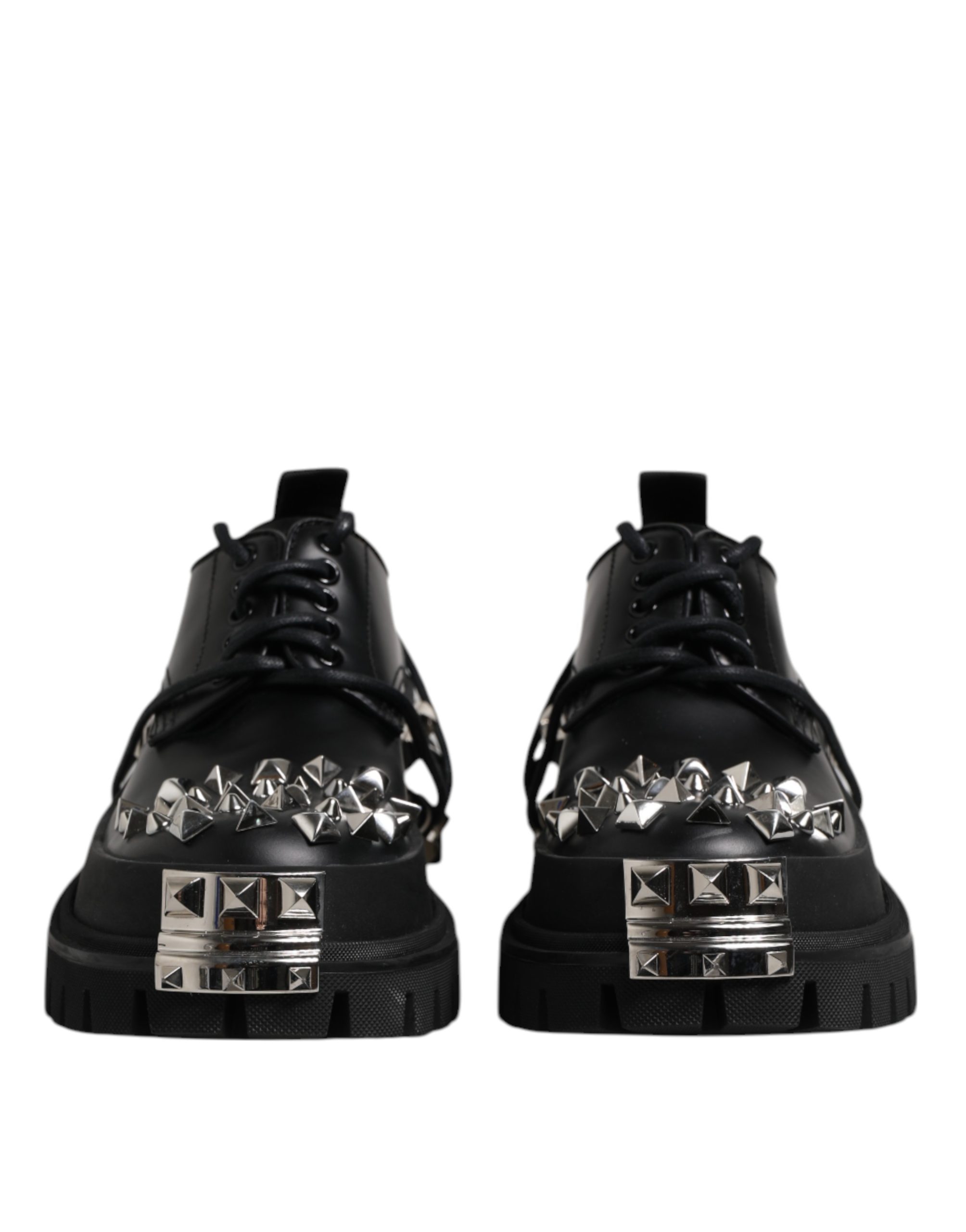 Dolce & Gabbana Black Studded Leather Hi-Trekking Derby Men Shoes - Image 2